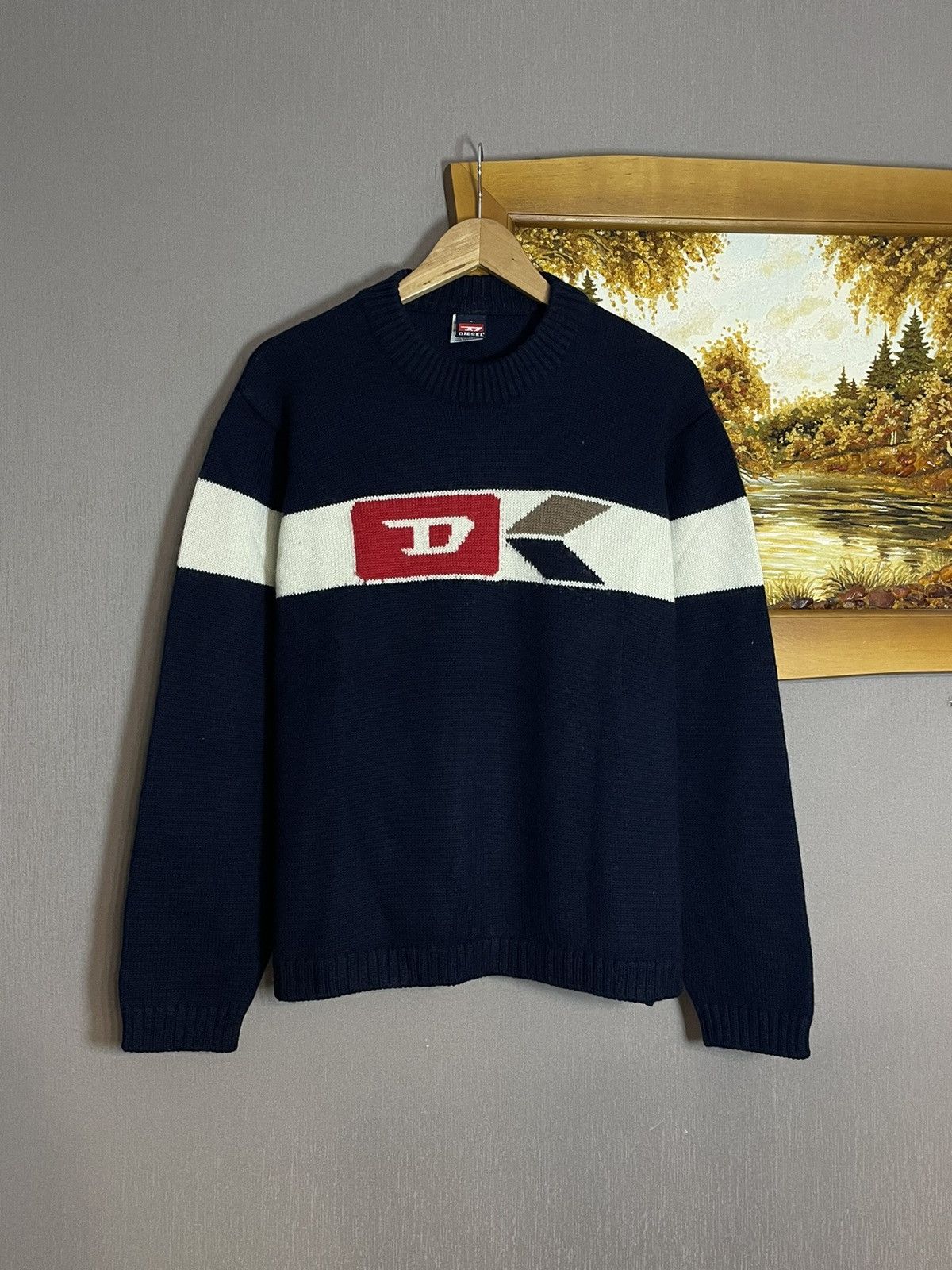 Diesel Rare 🔥 Vintage Diesel D Logo Knit Sweater Jumper Crewneck Size US L / EU 52-54 / 3 - 3 Thumbnail