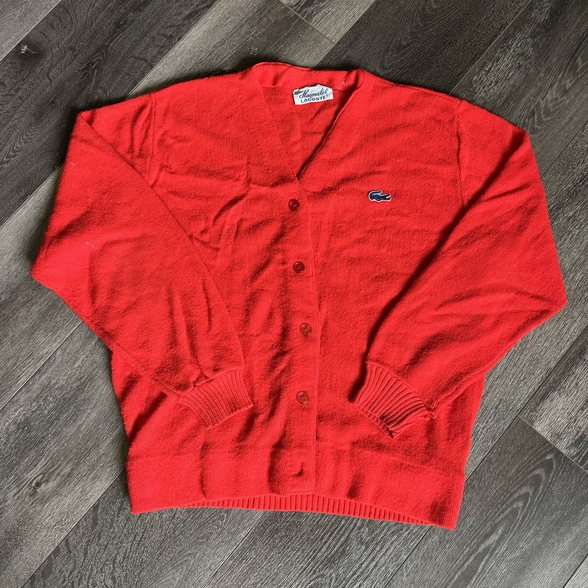 Vintage 1960s Lacoste Haymaker Acrylic Cardigan Sweater Red