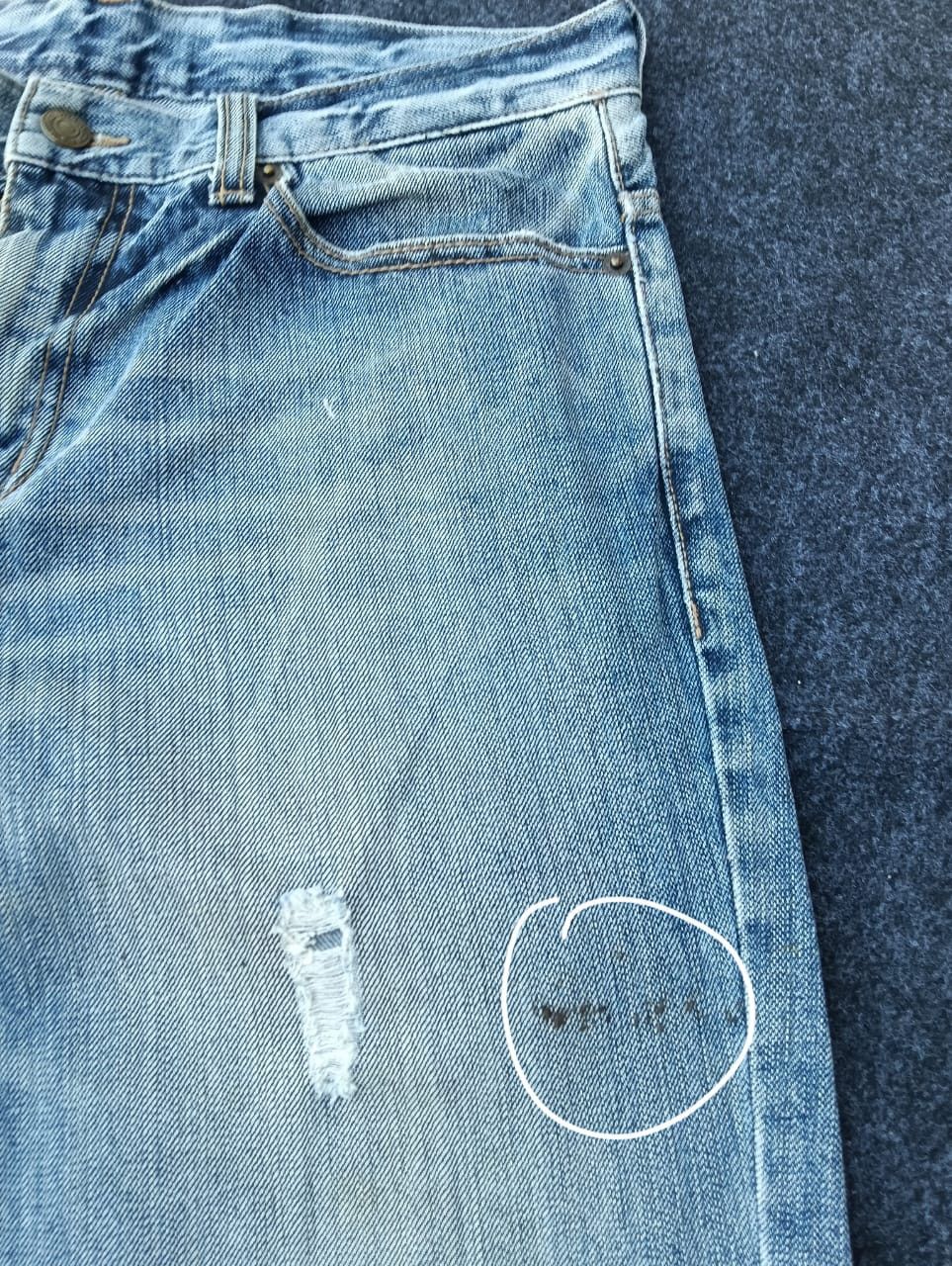 PPFM PPFM Flyer's Hot Weather Distressed Shark Face Denim Jeans Size US 31 - 9 Thumbnail