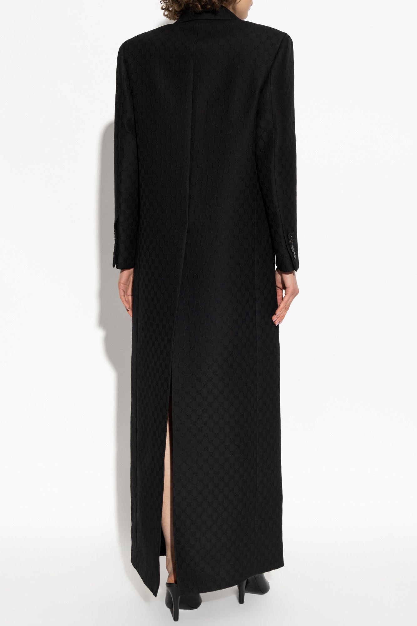 Gucci o1la5ras0526 GG Silk Wool Crepe Double-breasted Coat Black Size S / US 4 / IT 40 - 4 Thumbnail