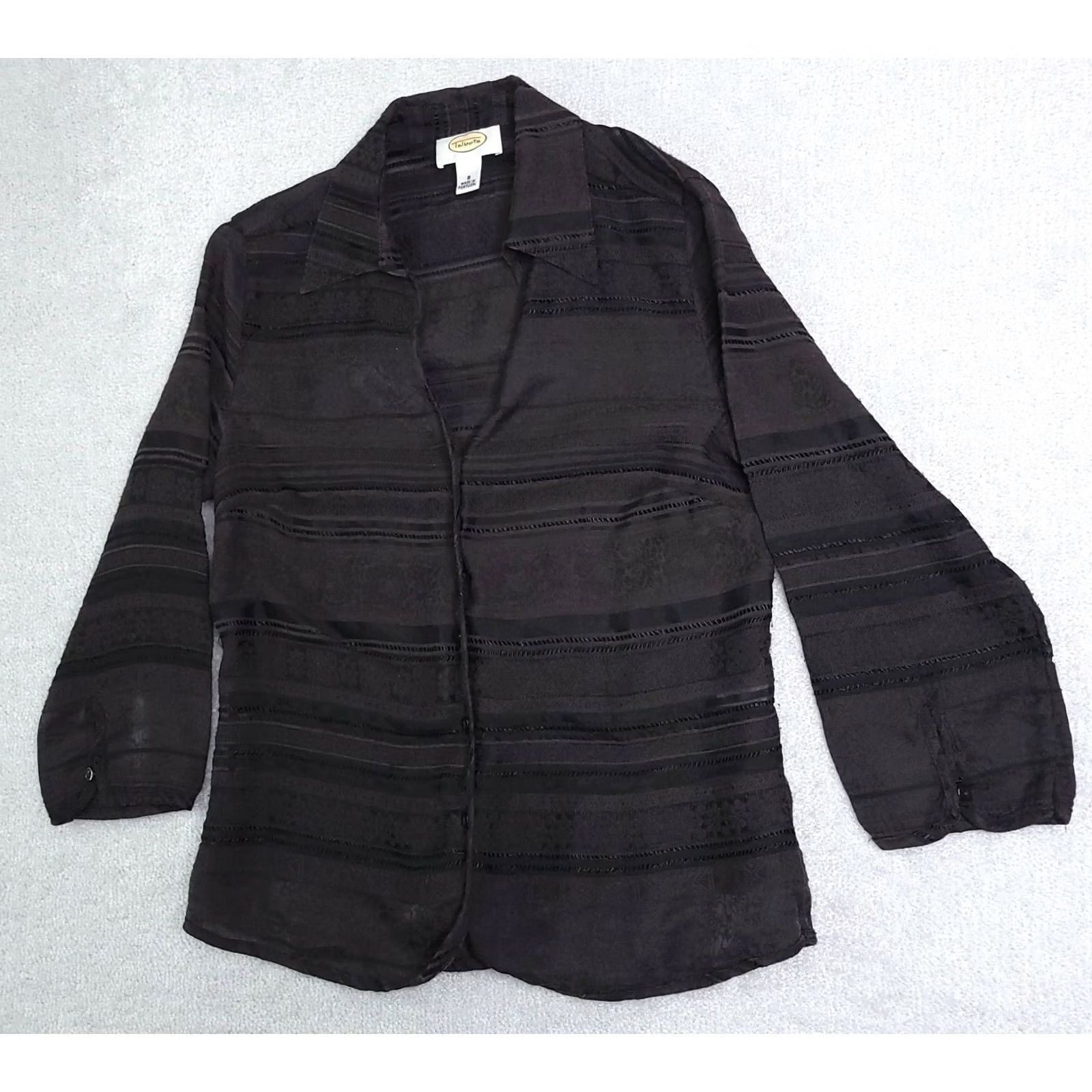 Talbots VINTAGE Talbots Blouse Shirt Women's 8 Button Balloon Sleeve V Neck Collared Brown 90s Size M / US 6-8 / IT 42-44 - 2 Thumbnail