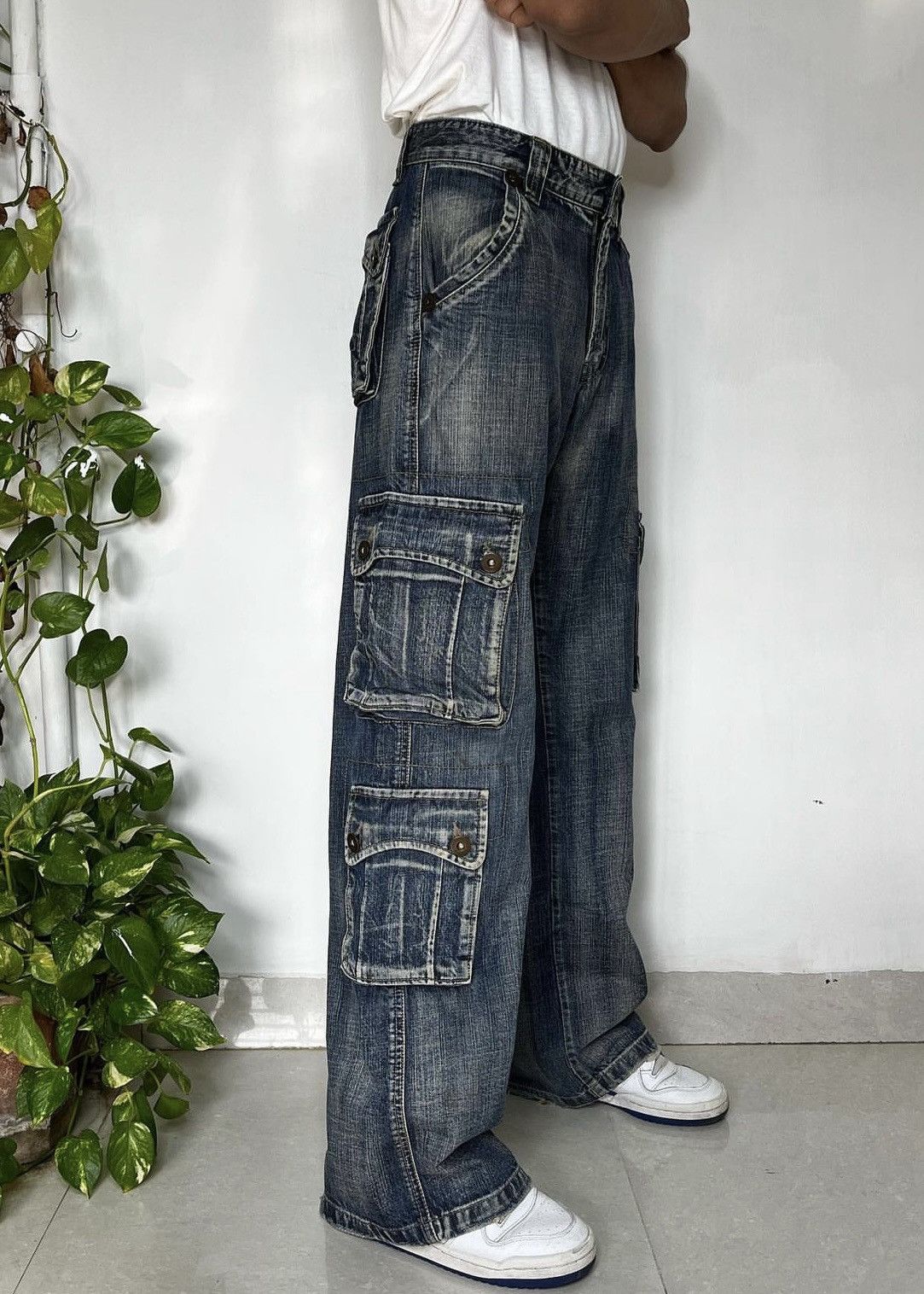 image of Junya Watanabe x Tornado Mart Y2K Japanese Denim Flare Utility Multipocket Jeans in Blue (Size 33)