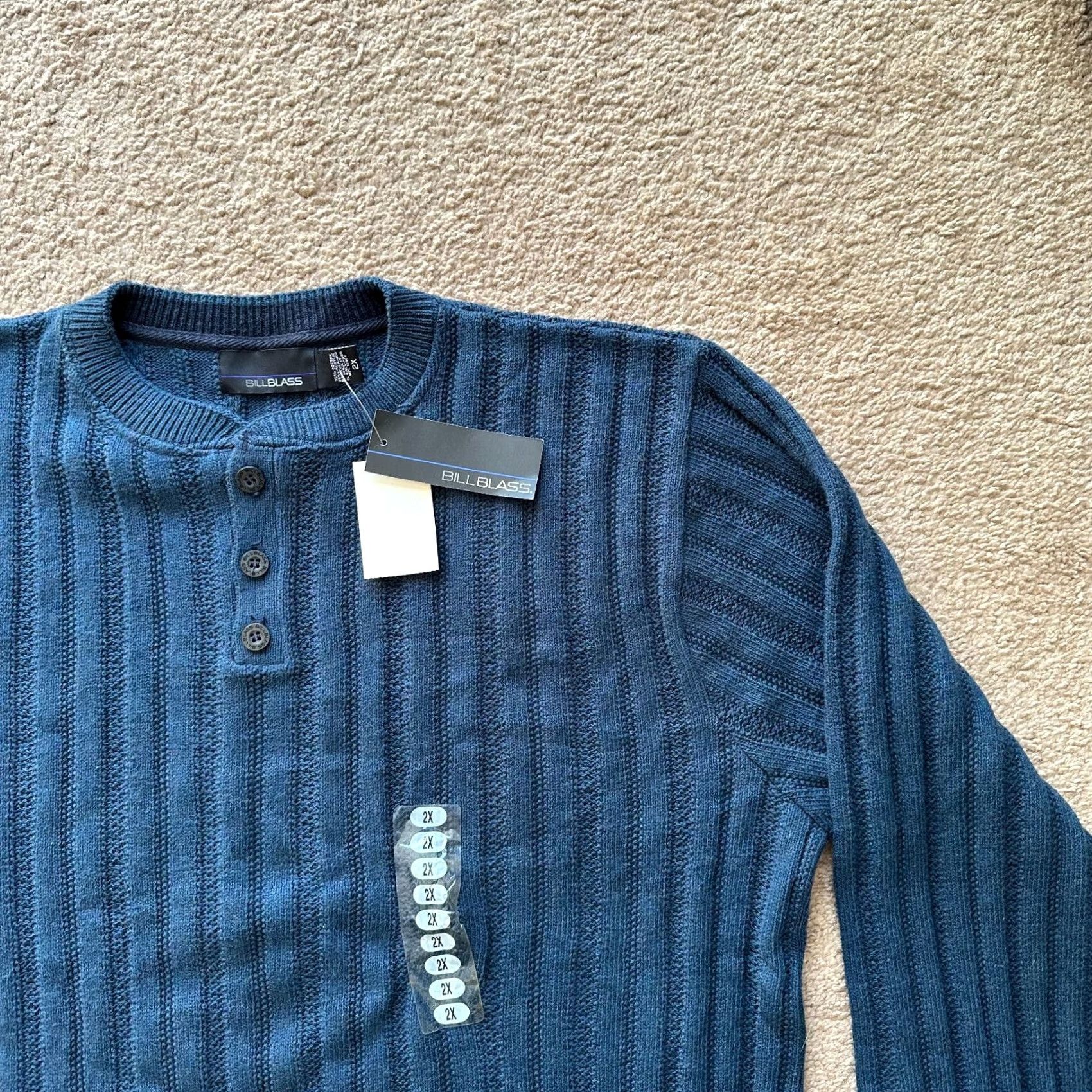 Bill Blass Bill Blass Sweater Womens 2X Henley Long Sleeve Ribbed Blue NWT Cotton Blend Size XXL / US 16-18 / IT 52-54 - 4 Thumbnail
