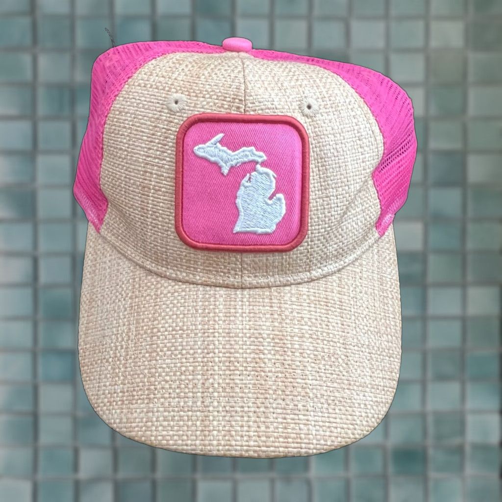 Vintage Home Free Womens Cap Adjustable Pink Tan Burlap Embroidered Michigan Size ONE SIZE - 1 Thumbnail