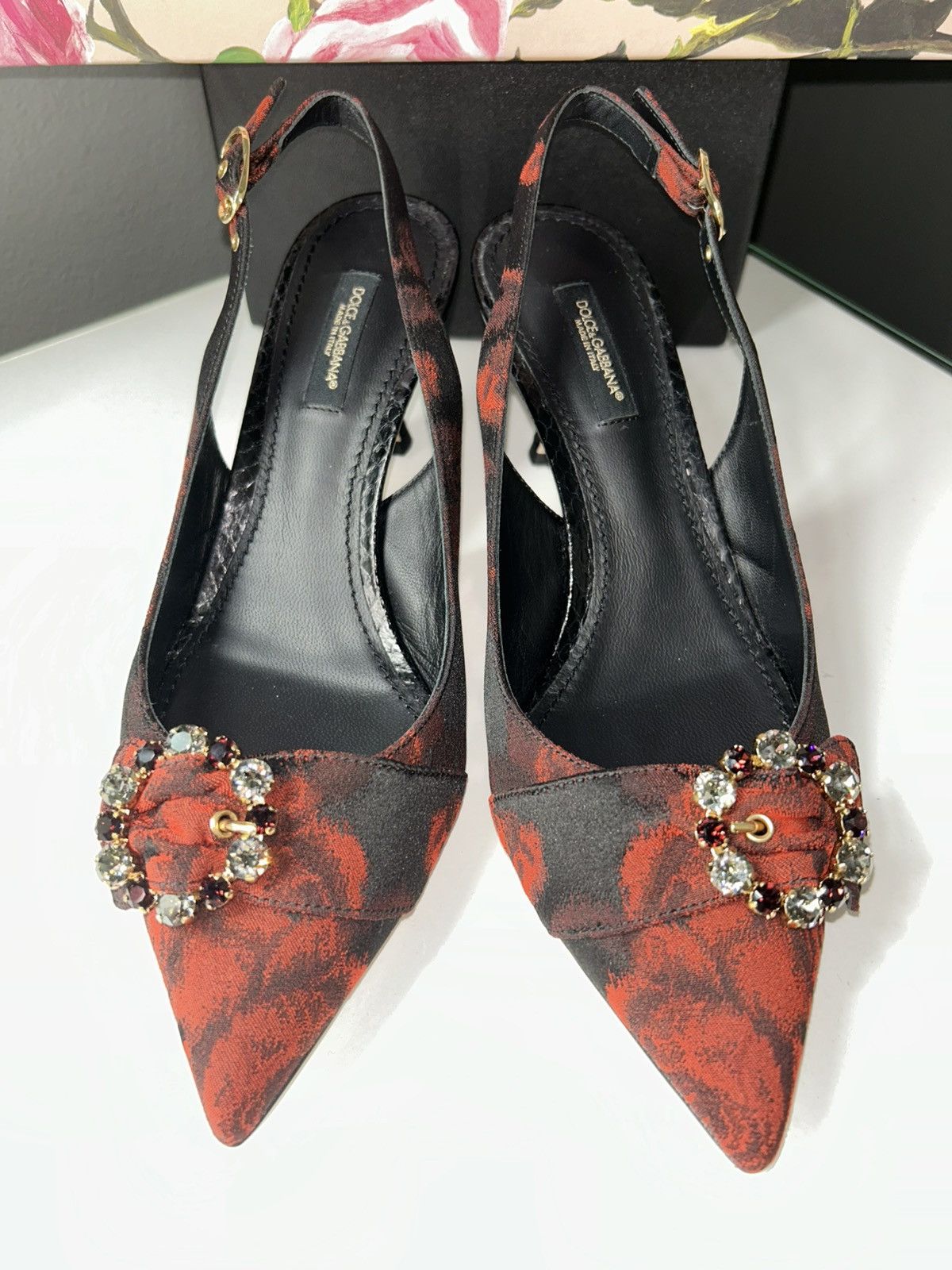 Dolce & Gabbana Lori Jewel Buckle Floral Heels 38.5 (US W8)