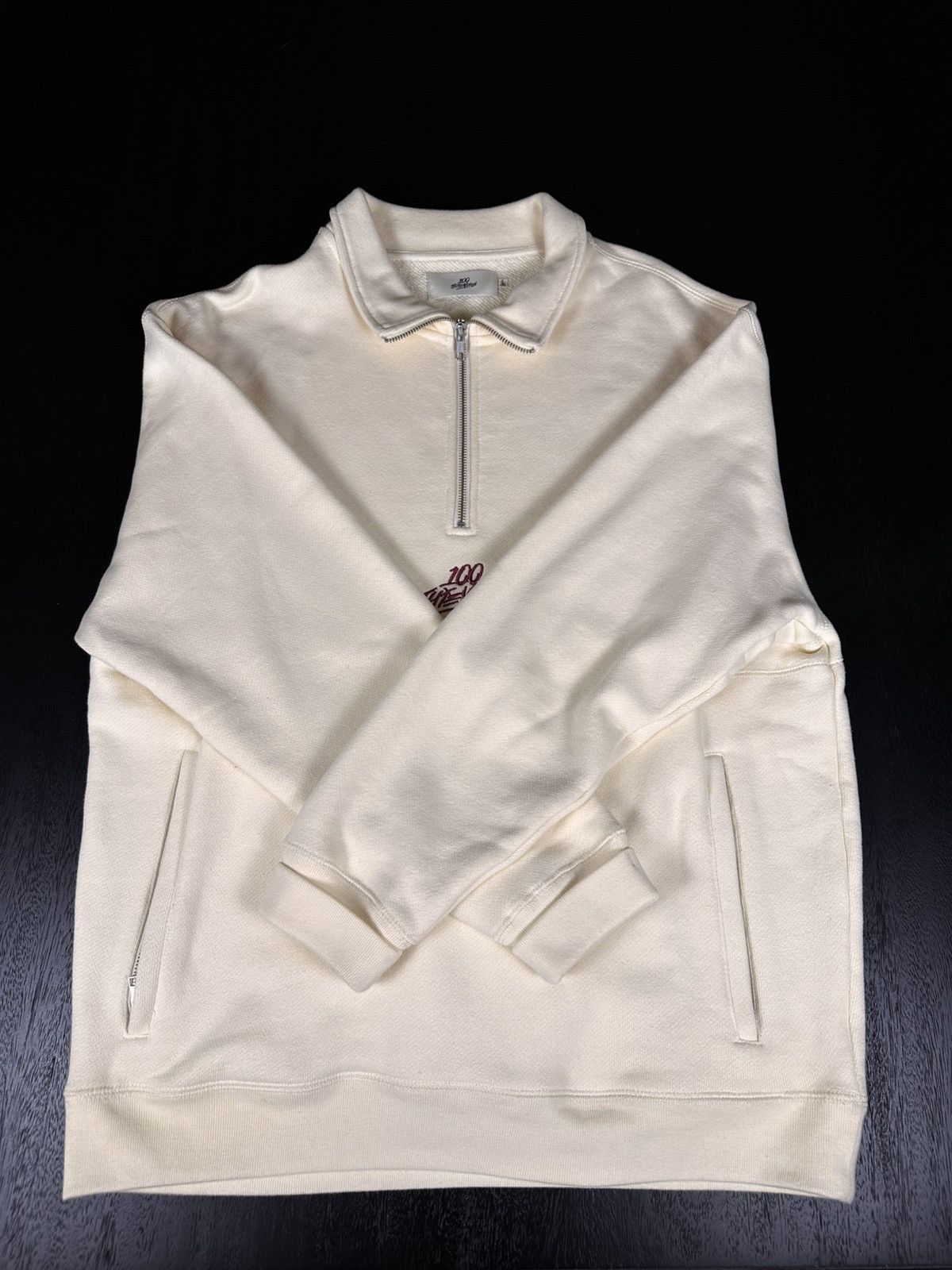 100 Thieves 100 Thieves Quarter Zip — Cream w/ Maroon Logo (L) Size US L / EU 52-54 / 3 - 2 Thumbnail