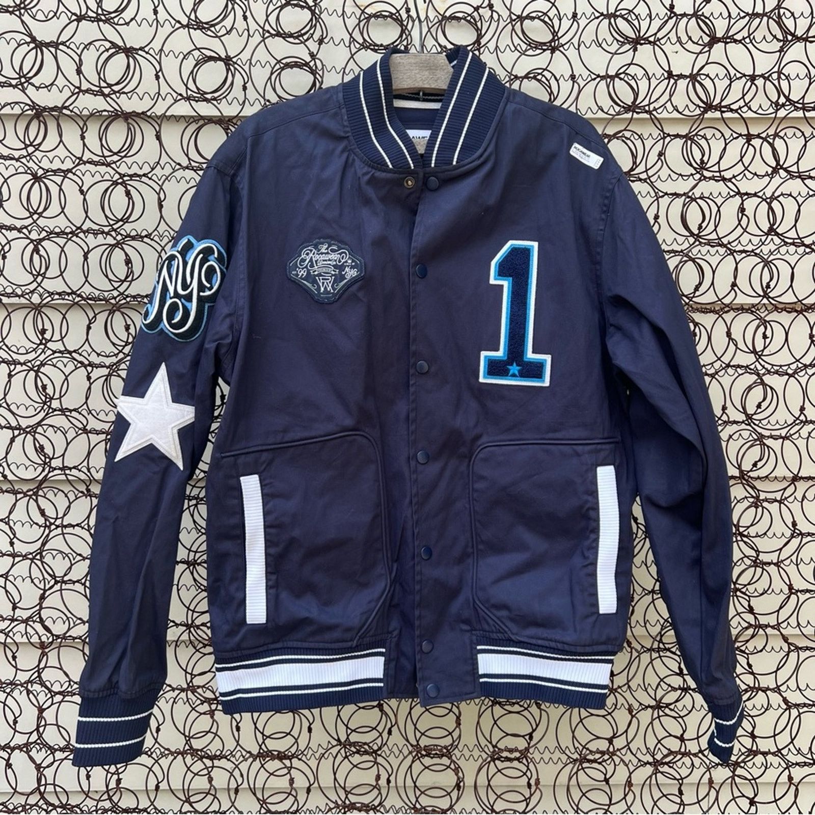 Rocawear One Step Ahead Embroidered Track Bomber Jacket Blue