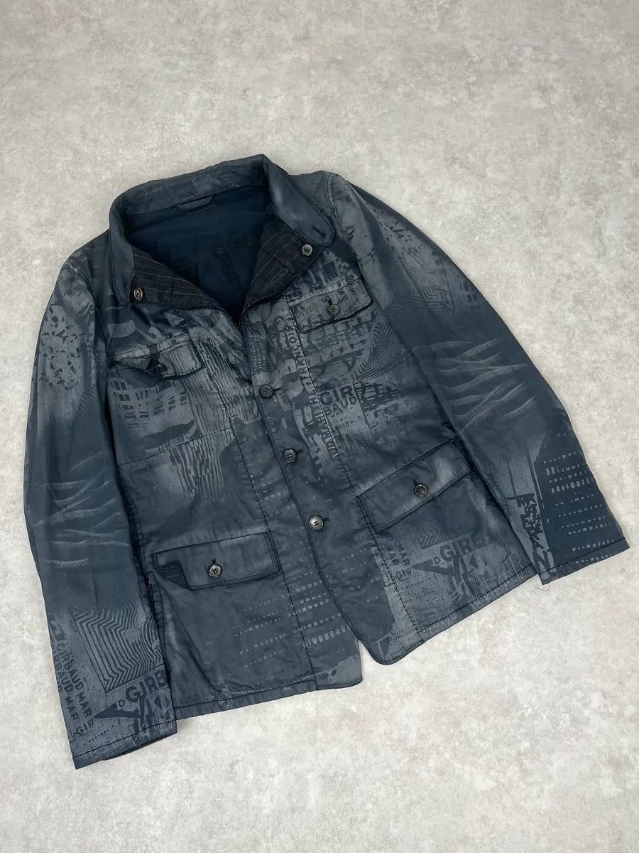 Marithe + Francois Girbaud 2000s Marithé + François Girbaud Dark Grey Printed Abstract Blazer Jacket Size 42R - 4 Thumbnail
