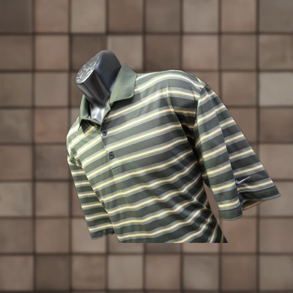 Nike Golf Polo Dri Fit Striped Short Sleeve Mens Large Polo Shirt