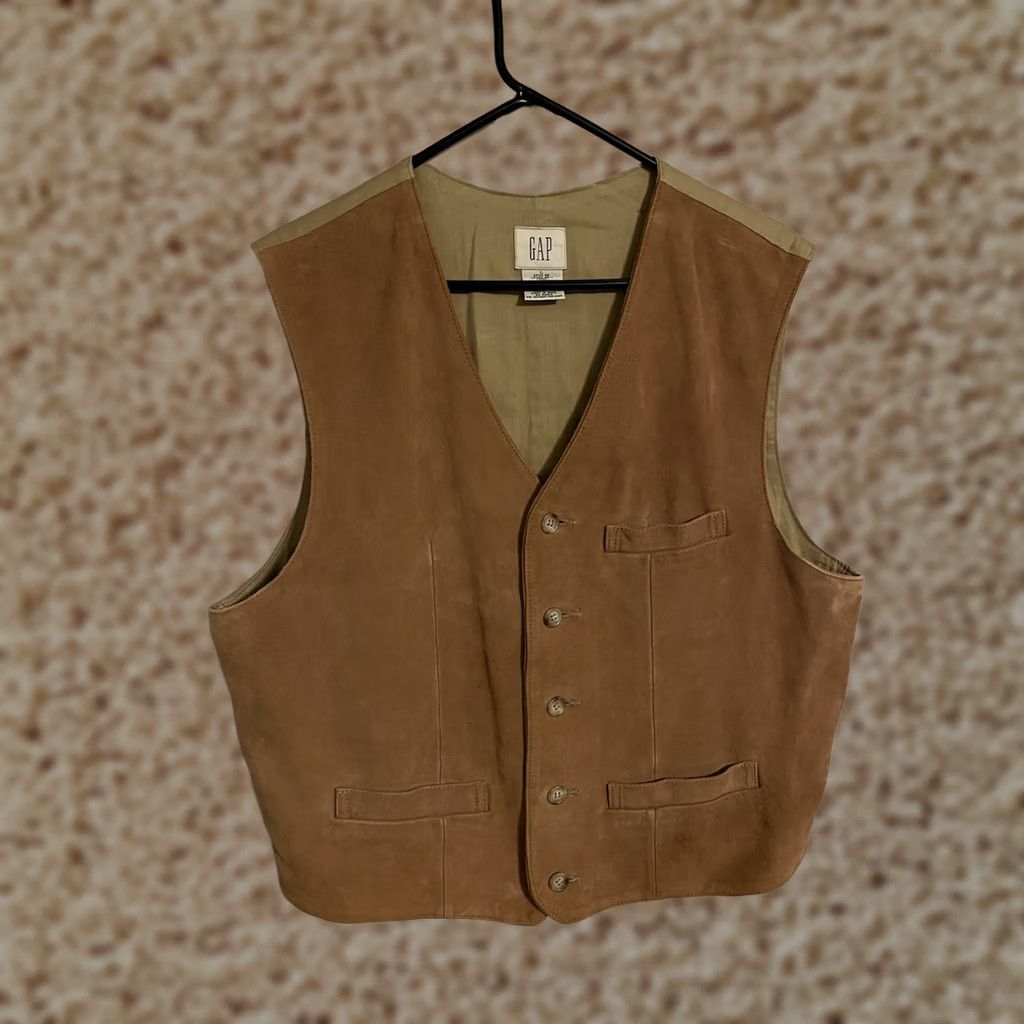 Gap VINTAGE GAP Genuine Leather Beige Western Waistcoat Vest - Men's Large L Vest Mens L Beige Western Leather Waistcoat Size US L / EU 52-54 / 3 - 1 Thumbnail