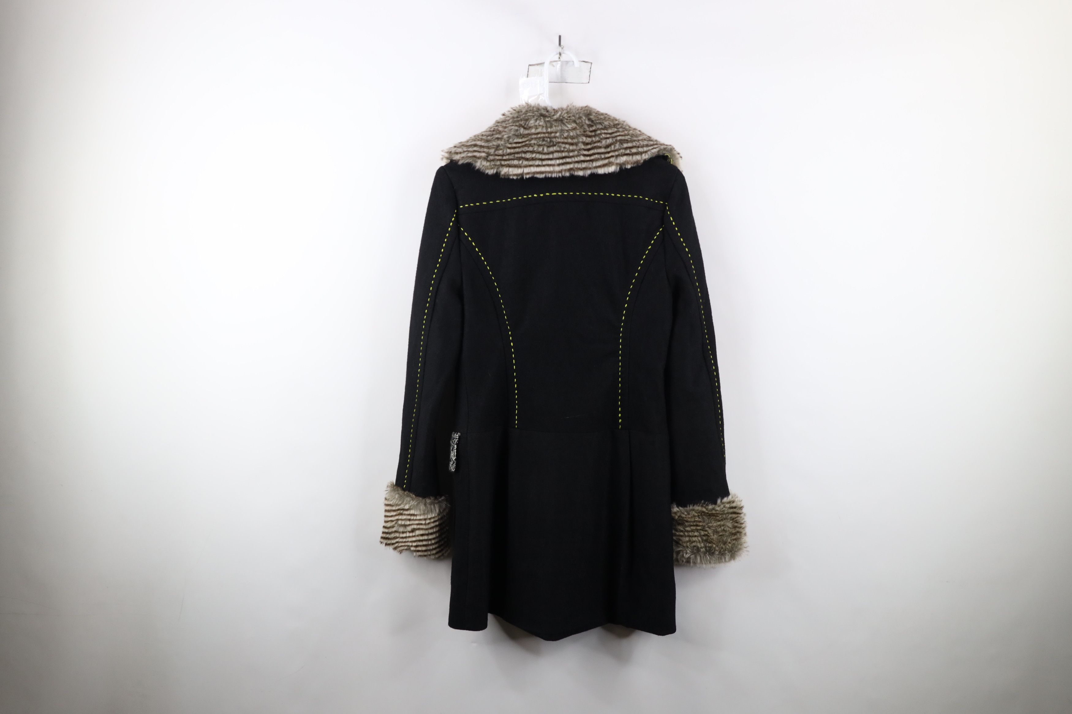 Vintage New Buckle BKE Fur Trim Wool Pennylane Peacoat Jacket Black Size S / US 4 / IT 40 - 11 Thumbnail