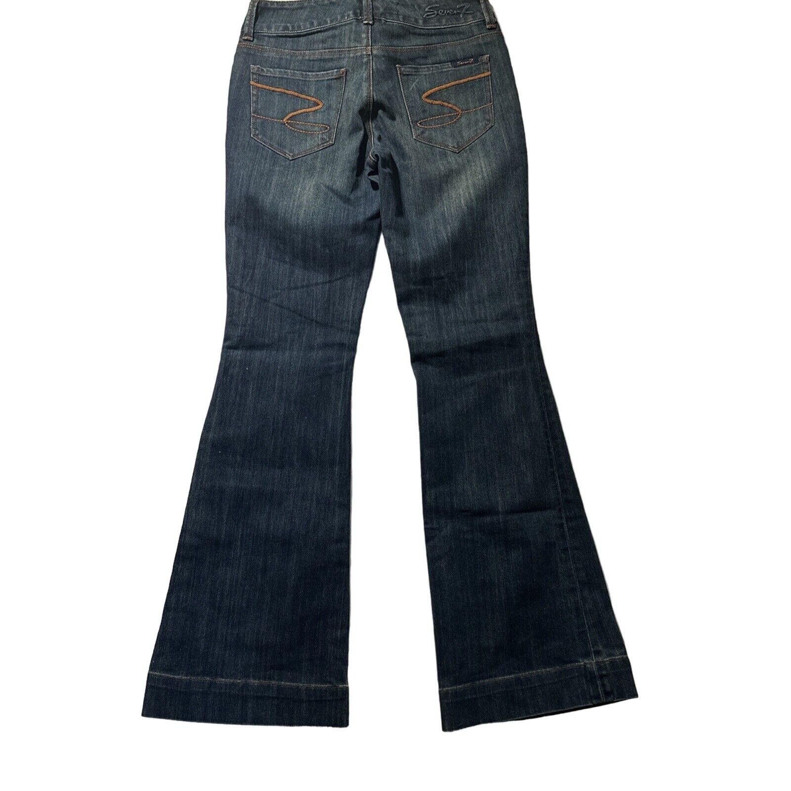Seven 7 Seven7 Blue Jeans Sz 28 Bell Bottoms Boot Cut BOHODark Wash Size 28" / US 6 / IT 42 - 14 Thumbnail