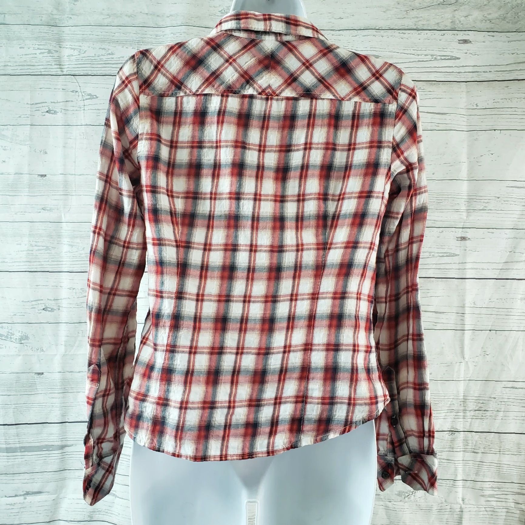 Gap Gap Button-Up Shirt Womens Small Red Plaid Long Sleeve Cotton Blend Size S / US 4 / IT 40 - 4 Thumbnail