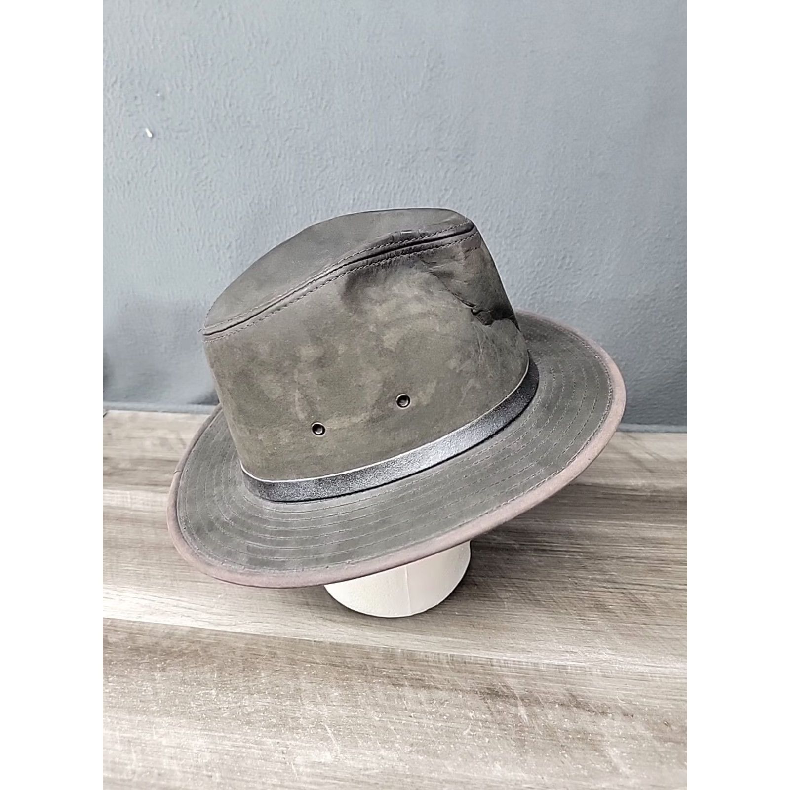 Vintage Henschel Hatquarters Leather Western Cowboy Hat Large L Black Men's USA Size ONE SIZE - 6 Thumbnail