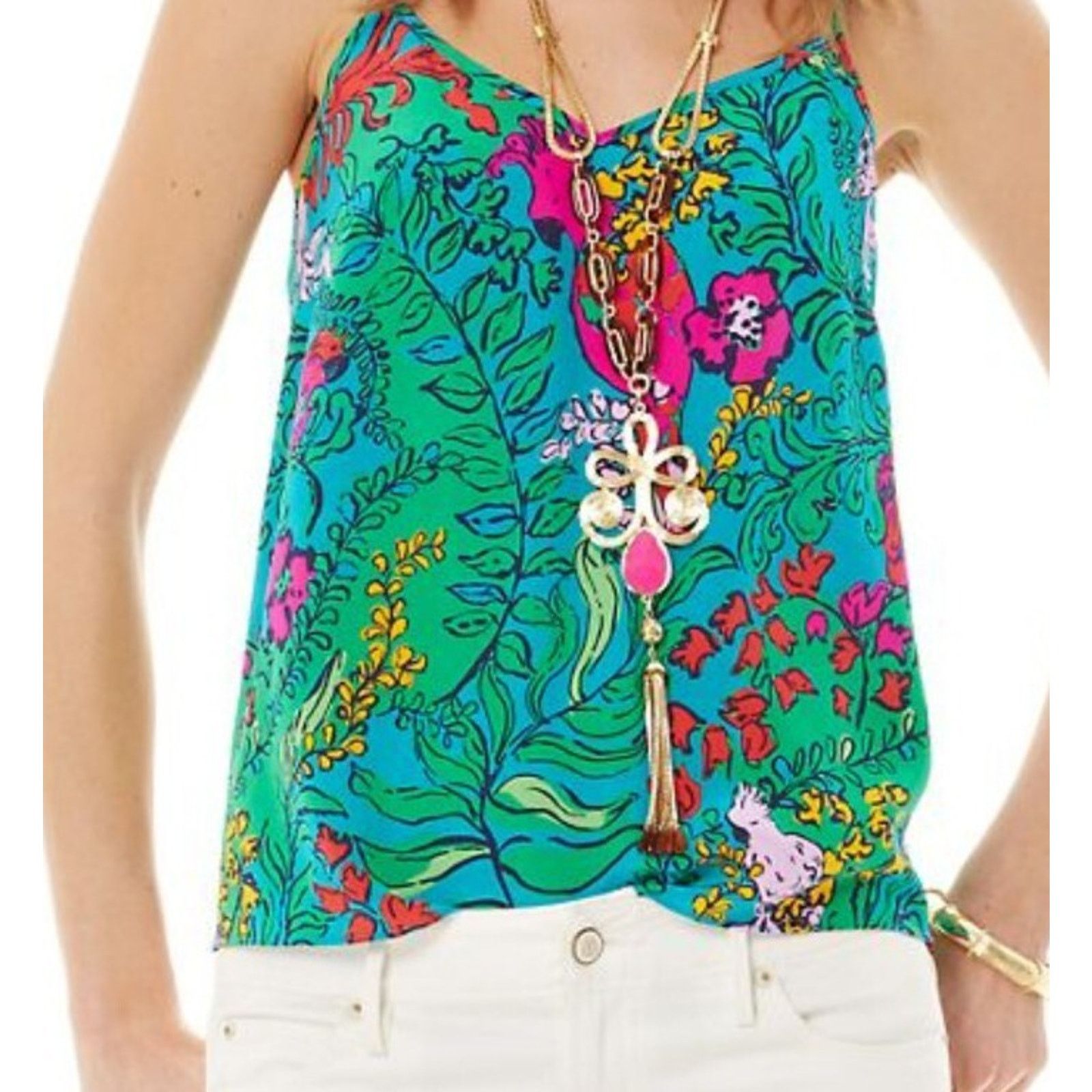 Lilly Pulitzer Lilly Pulitzer Shake your Tropical Silk Top Tank XS A002013 Size XS / US 0-2 / IT 36-38 - 1 Thumbnail