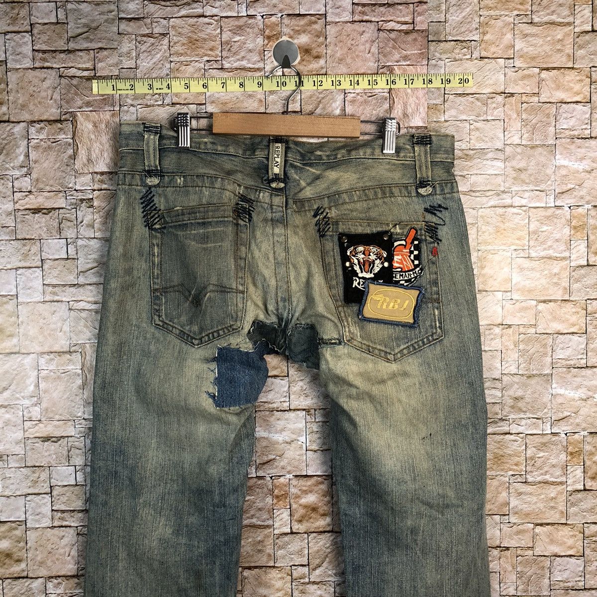 Replay Replay patchwork vintage Blue jeans Denim Pants #A573 Size US 35 - 14 Thumbnail