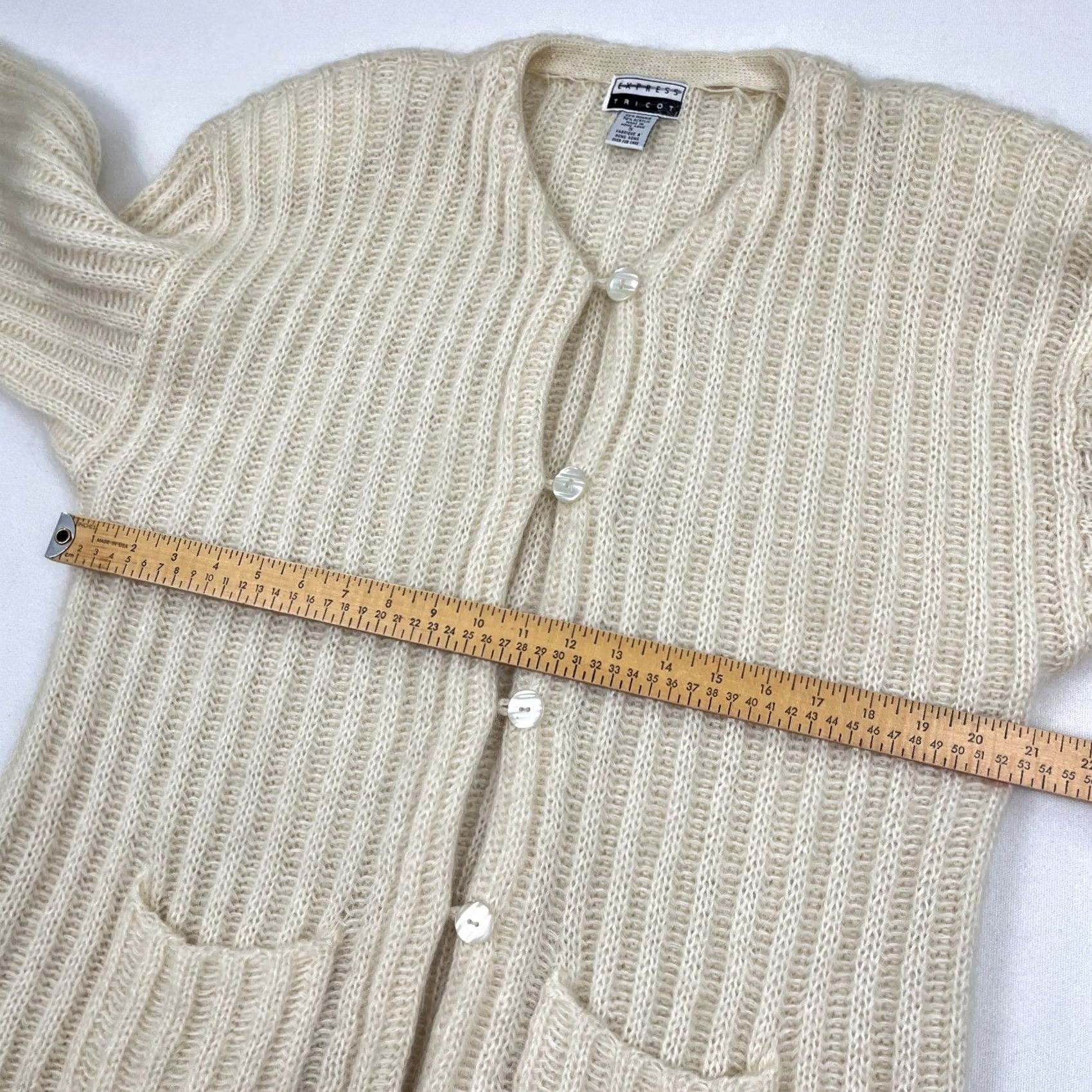 Express VINTAGE Express Cardigan Women S Ivory Mohair Knit Ribbed Casual Luxe Sweater Size S / US 4 / IT 40 - 4 Thumbnail