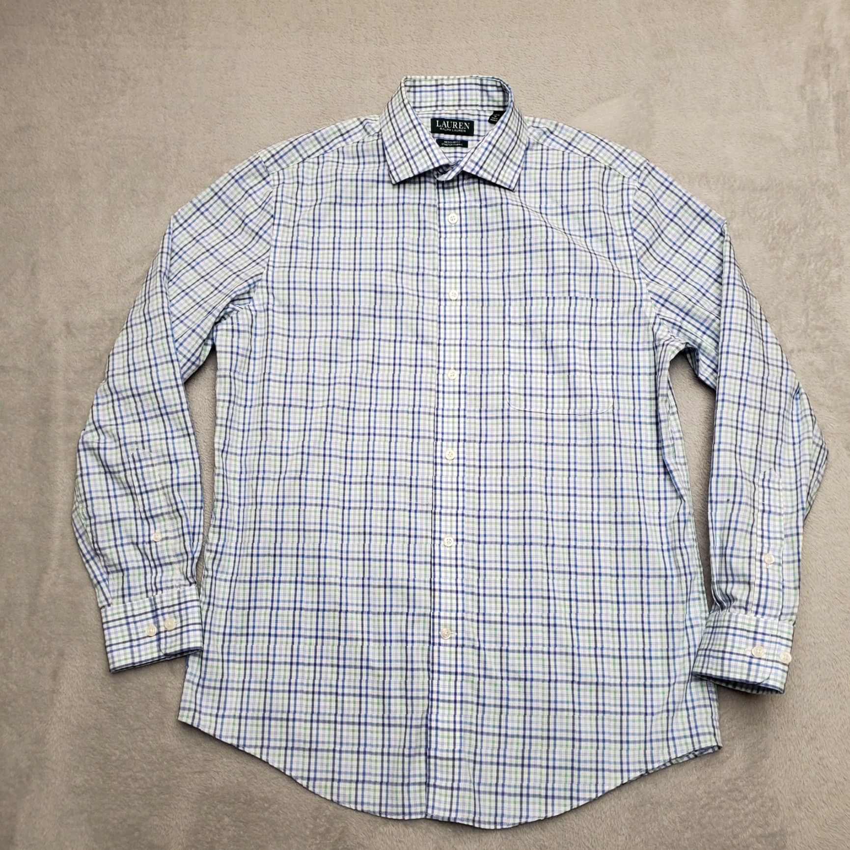 Ralph Lauren Lauren Ralph Lauren Shirt Mens Medium Blue Green Plaid Button-Down Stretch Cotton Spandex Casual Top Size US M / EU 48-50 / 2 - 2 Thumbnail