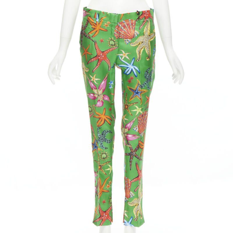 Versace new VERSACE 2021 Tresor De La Mer Runway green starfish print pants IT38 XS Size 26" / US 2 / IT 38 - 1 Thumbnail