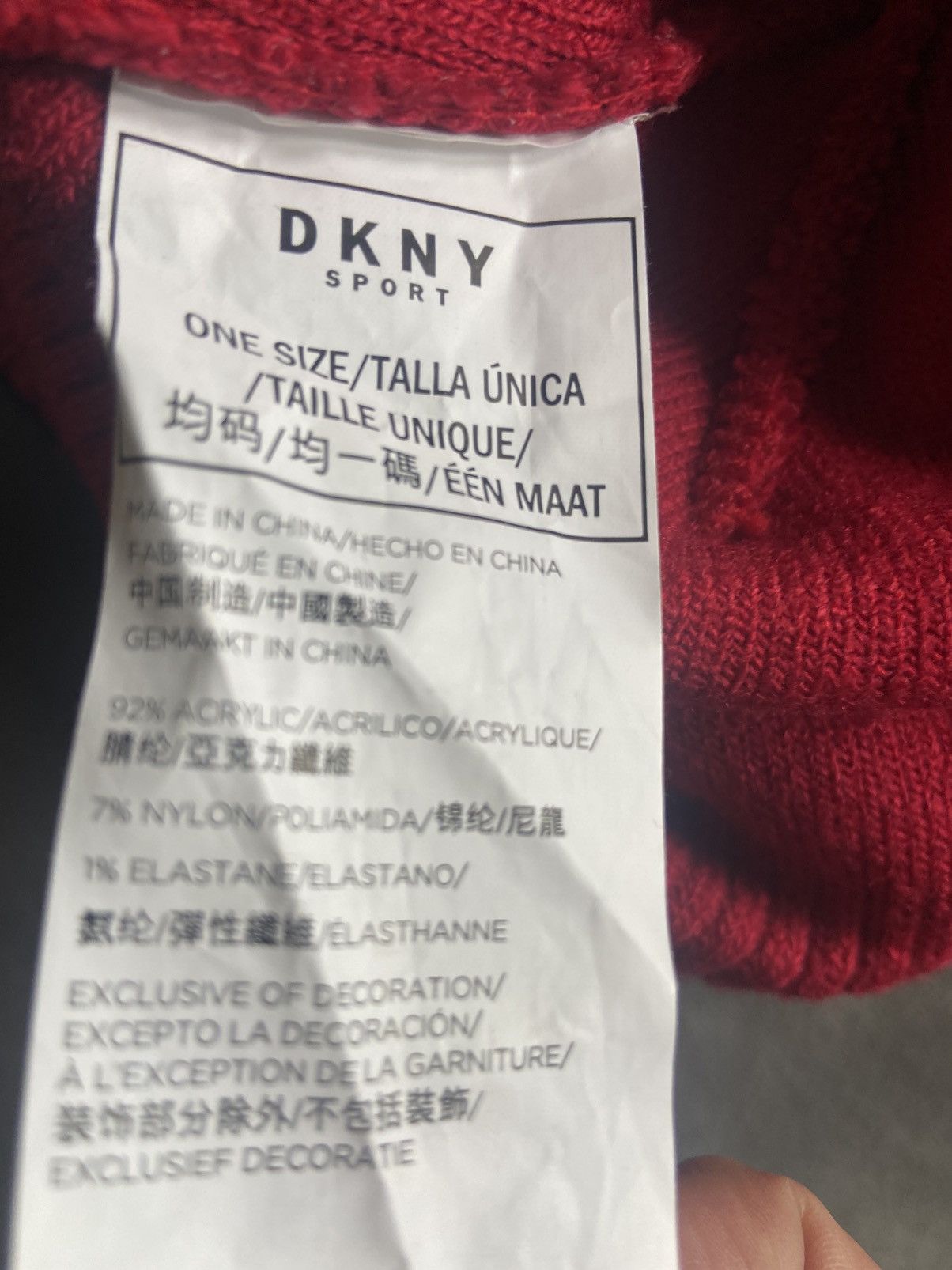 DKNY DKNY Beanie Red Hat Acrylic OS Rib Trim RRP £55 Signature Size ONE SIZE - 4 Thumbnail