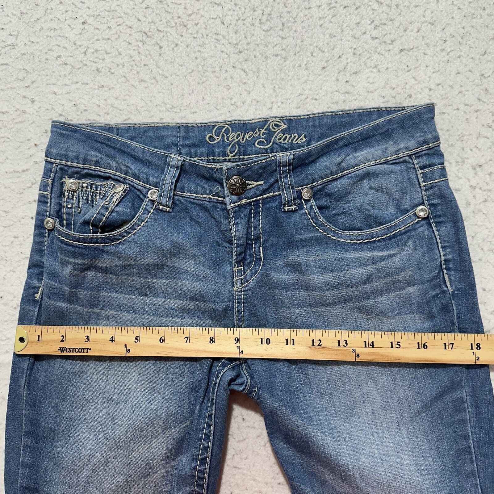 Request Jeans Request Jeans 32x30 Y2K Low Rise Blue Embellished Pocket Size 32" / US 10 / IT 46 - 10 Thumbnail