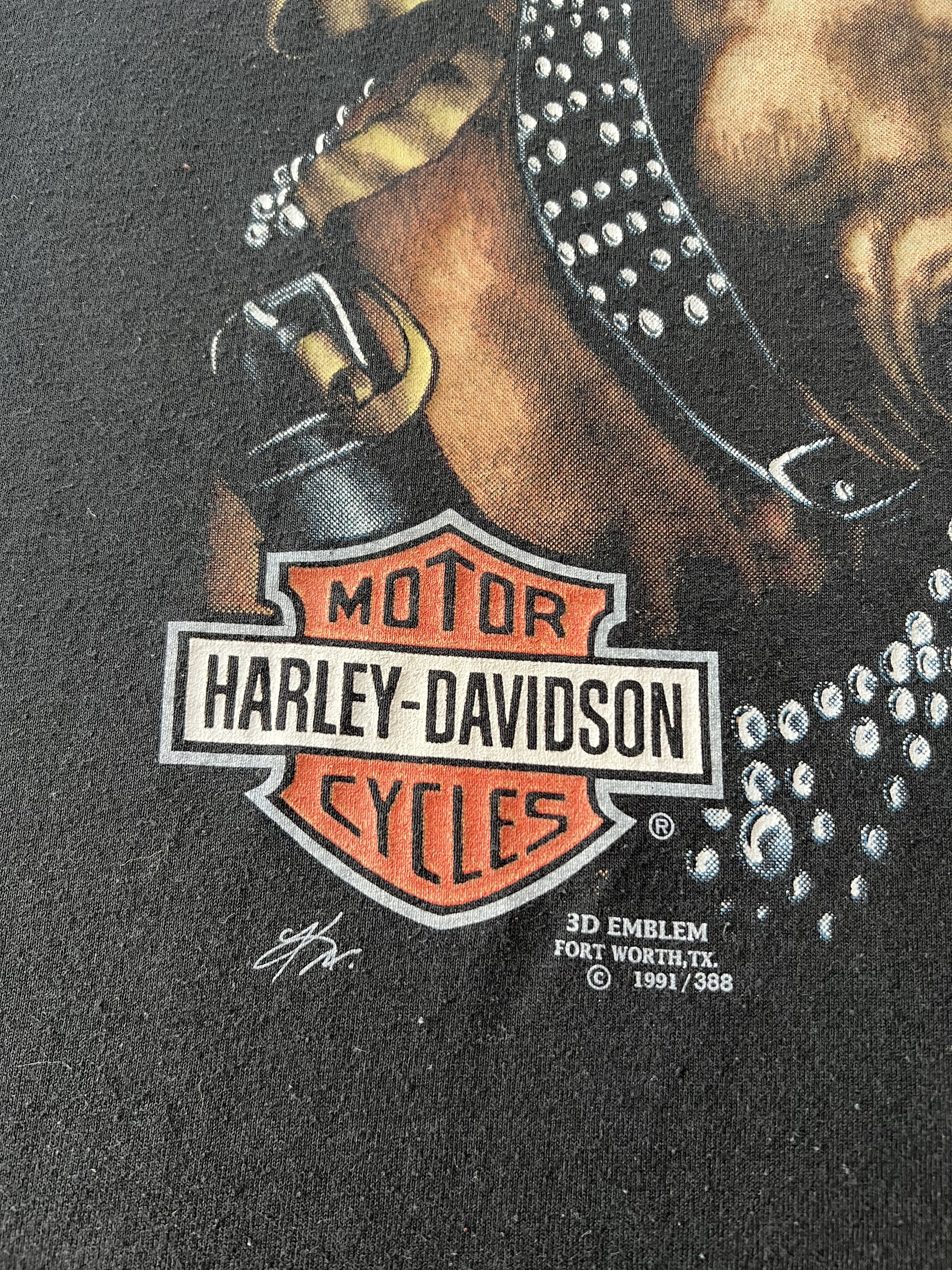 Harley Davidson Vintage 1991 3D Emblem Survival Of The Fittest Harley Tshirt Size US XL / EU 56 / 4 - 7 Thumbnail