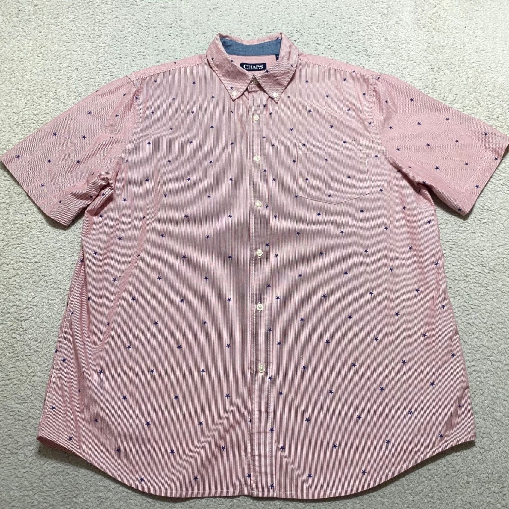 Chaps Chaps Mens XL Shirt Red Striped Button-Down Short Sleeve (Casual) Size US XL / EU 56 / 4 - 2 Thumbnail