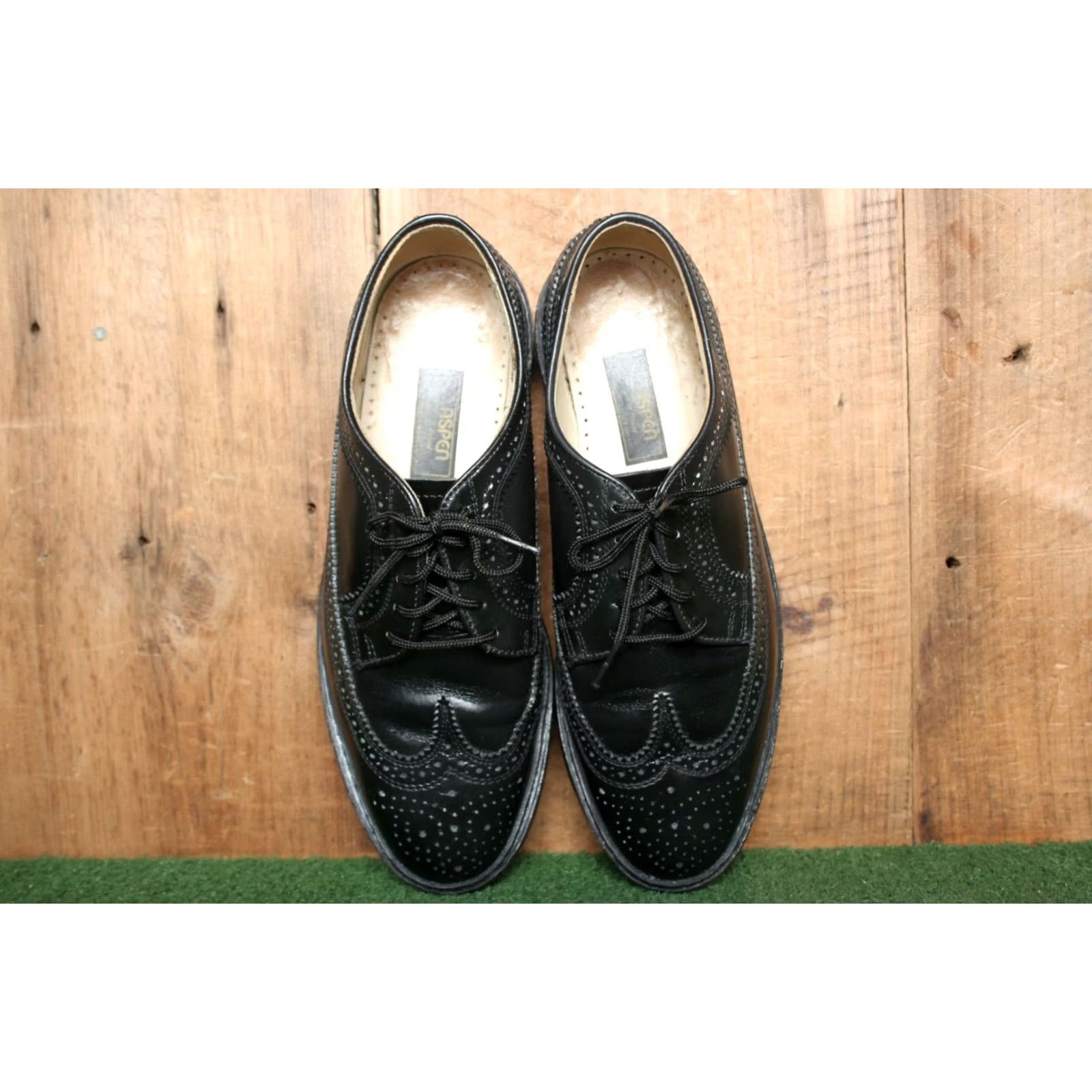 Vintage VINTAGE Aspen Black Leather Longwing Wingtips Sz. 8.5 D - Made in Poland Mens Dress Brogue Shoes Size US 9 / EU 42 - 4 Thumbnail