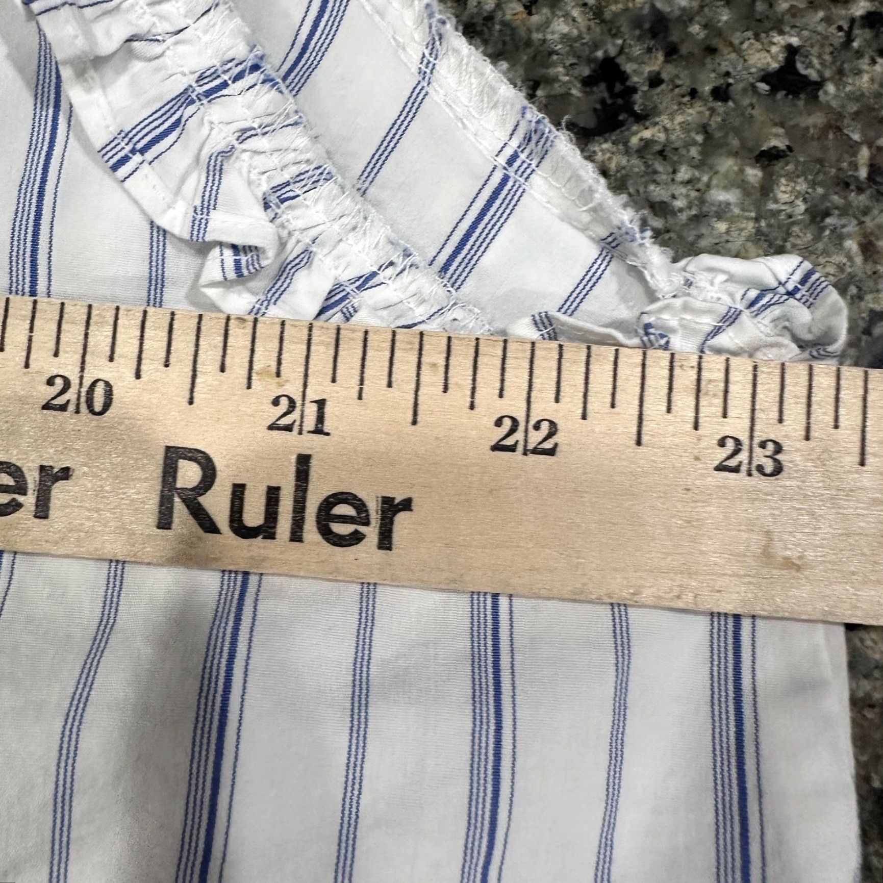Vintage Lane Bryant Blouse Women Plus 18 Blue White Striped Sleeveless V Neck Ruffle Cotton Polyester Spandex Size XXL / US 16-18 / IT 52-54 - 7 Thumbnail