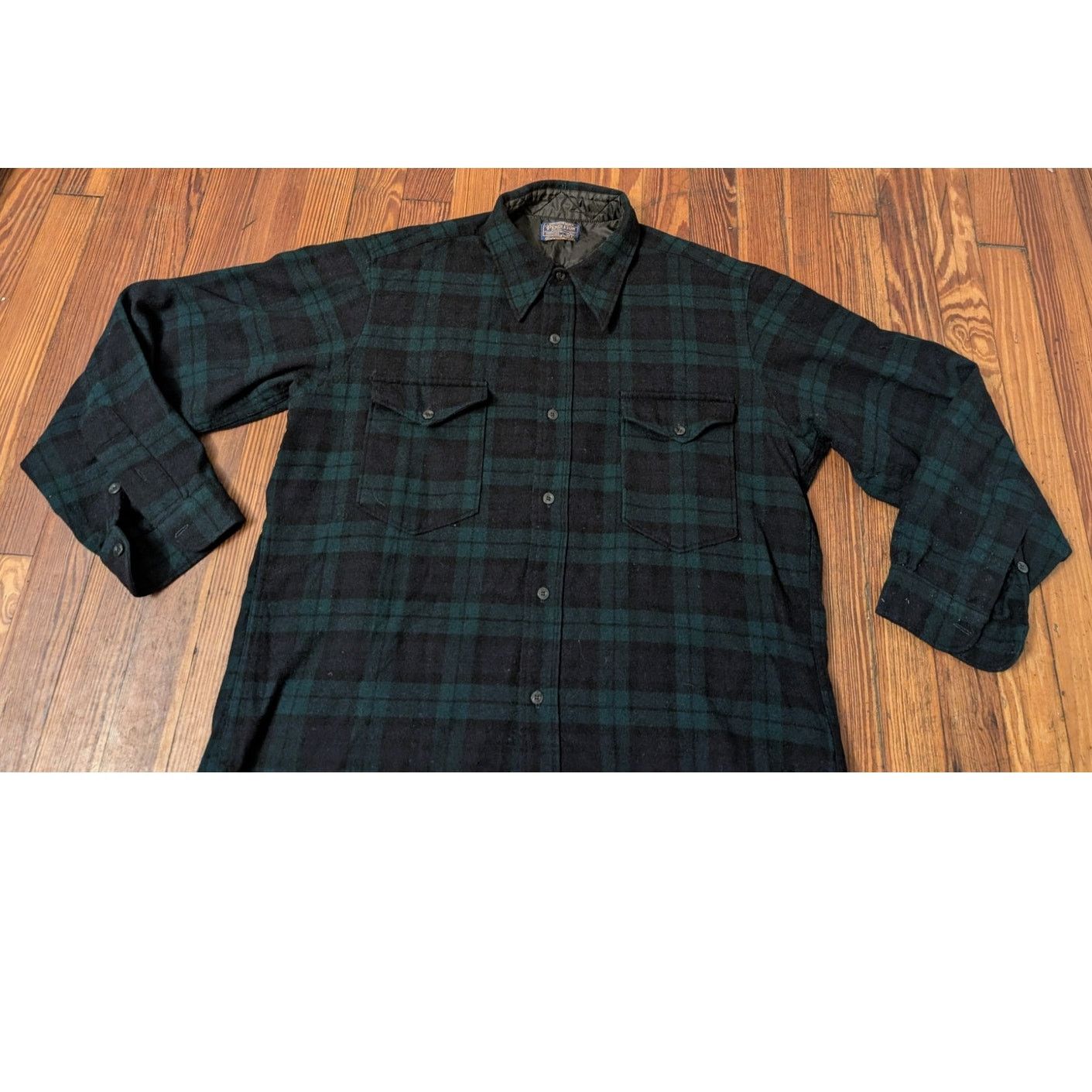 Pendleton Pendleton 60s 70s Wool Green Plaid Button Down Shirt 17.5 Size US XL / EU 56 / 4 - 3 Thumbnail