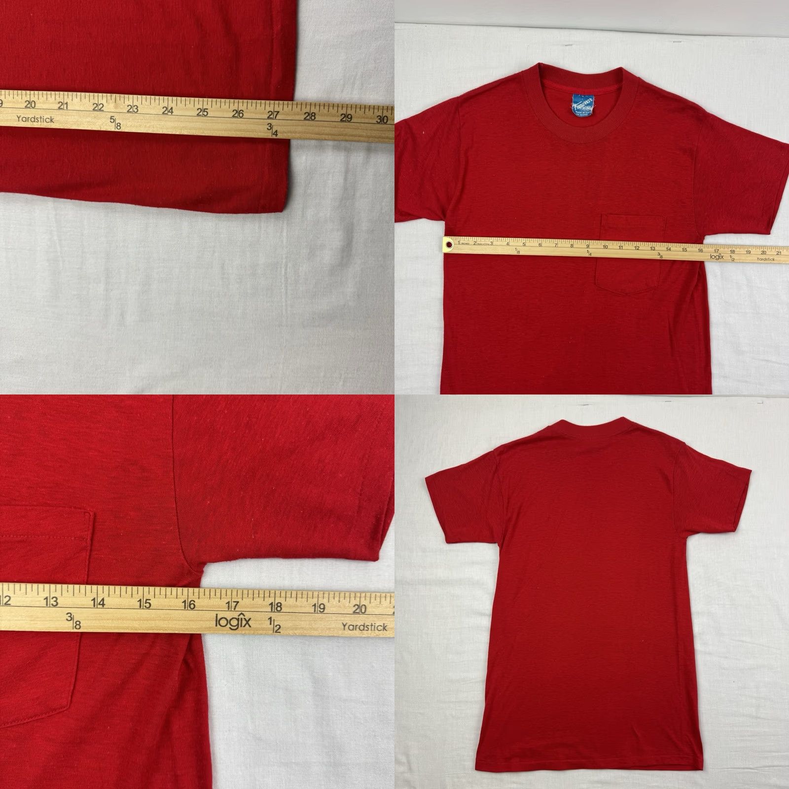 Vintage VINTAGE Funwear T-Shirt Shirt Adult Medium Red 70s 80s USA Pocket Slim Crew Neck Short Sleeve Men Size US M / EU 48-50 / 2 - 8 Thumbnail