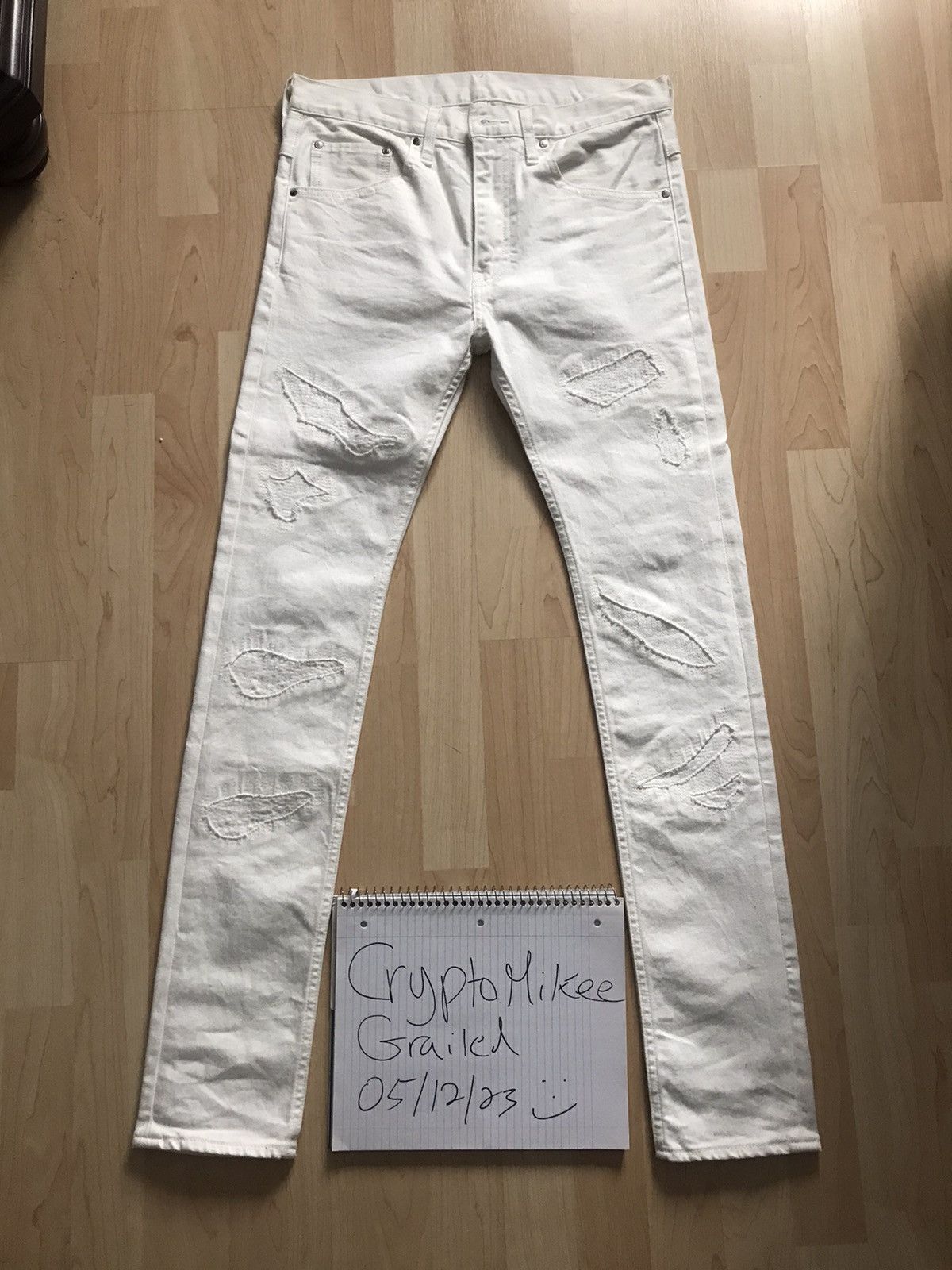 image of Bape Distressed White Jeans, Men's (Size 30)