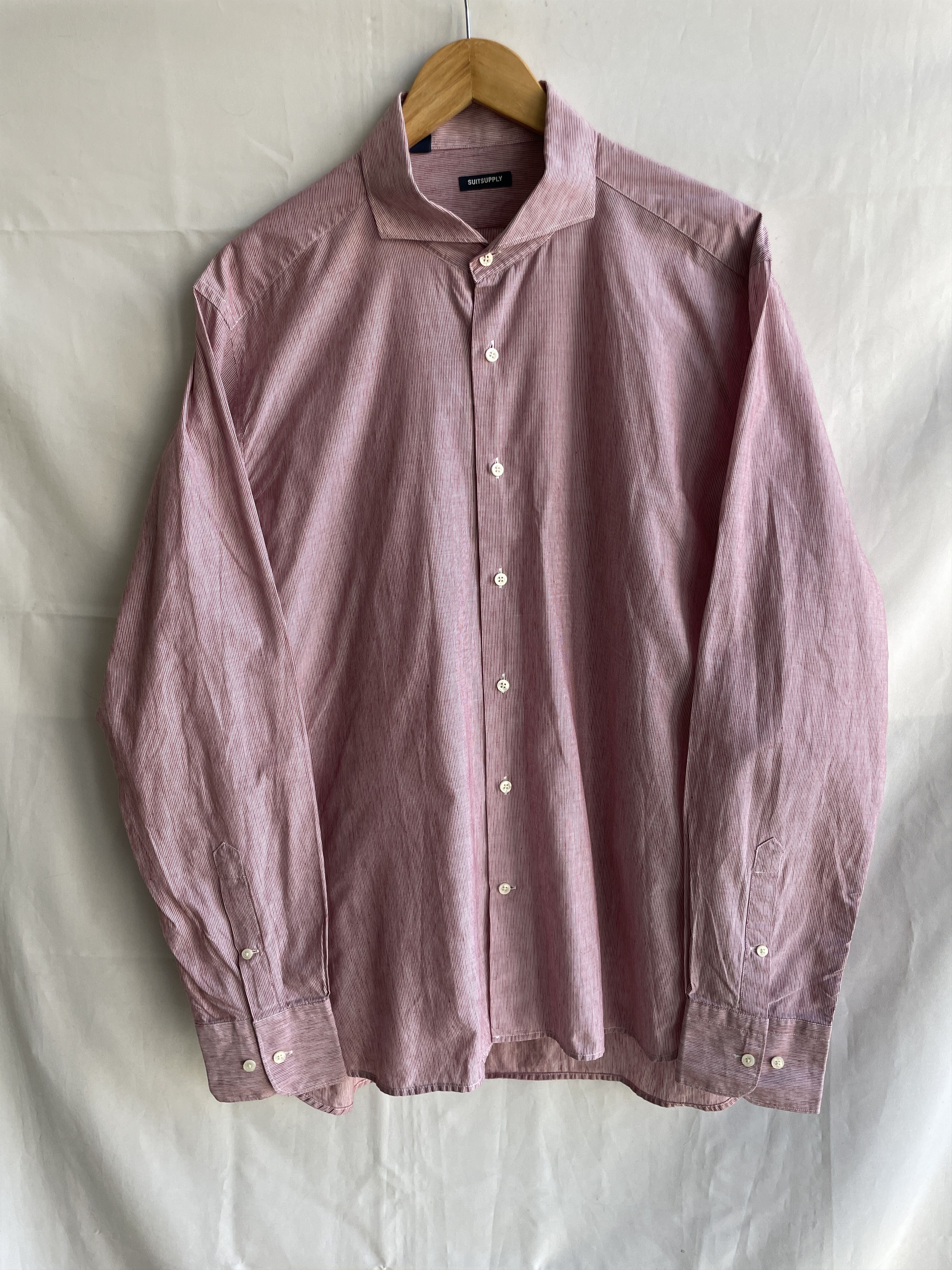 Suitsupply Suitsupply Pinstripe Pink Slim Fit Spread Collar Dress Shirt Size 44R - 1 Thumbnail