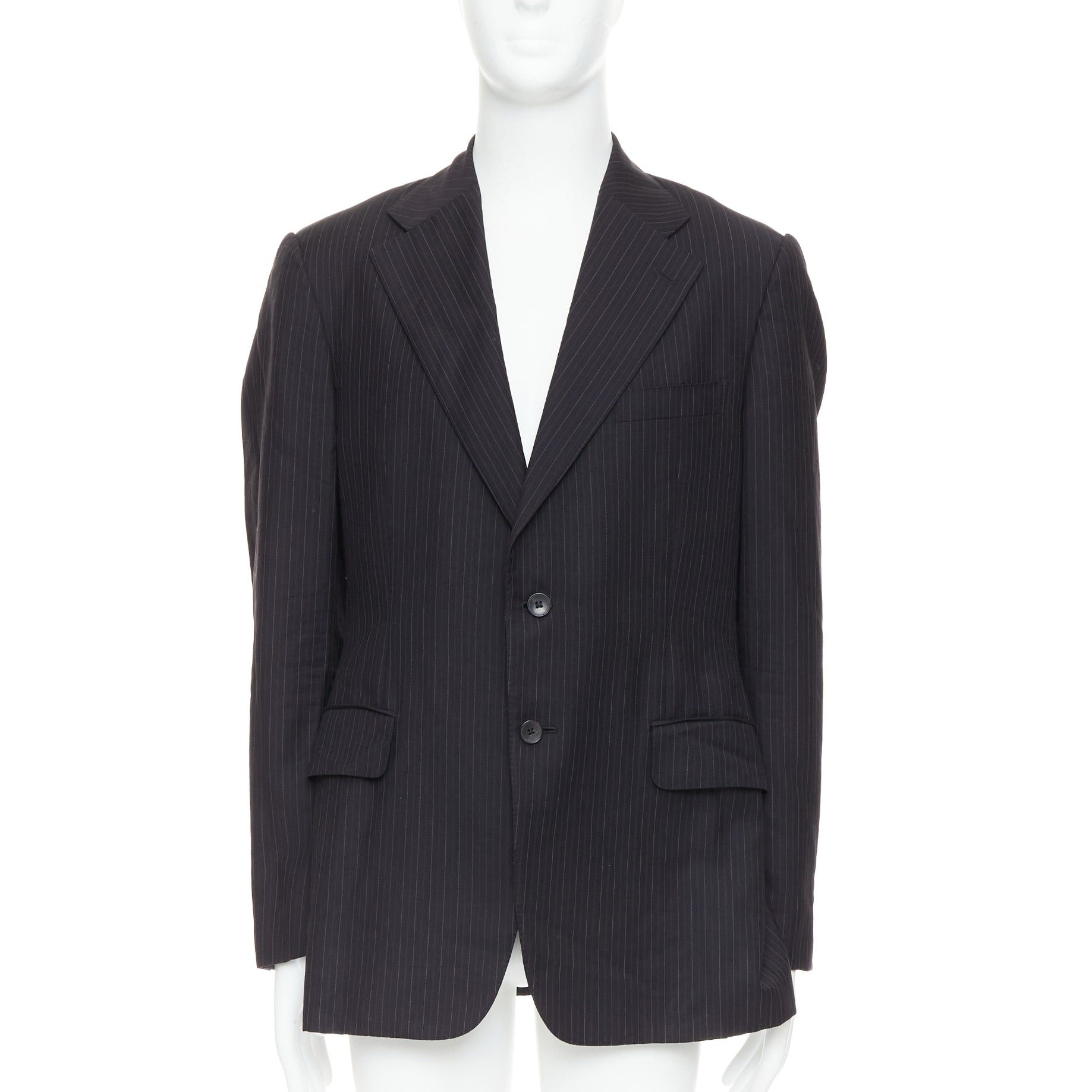Gucci GUCCI Vintage charcoal grey 100% wool pinstripe double vent blazer IT52 XL Size 52R - 1 Thumbnail