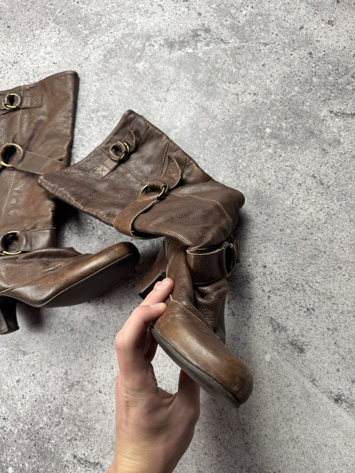 If Six Was Nine Vintage Italian AS98 Heel Leather Biker Boots In Brown Size US 7 / IT 37 - 11 Thumbnail