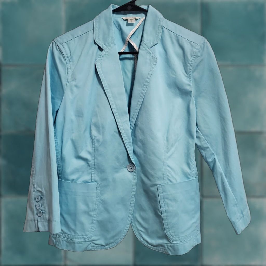Vintage Garnet Hill Blazer Women 12 Light Blue Cotton One Button Pockets Academia Size XL / US 12-14 / IT 48-50 - 1 Thumbnail
