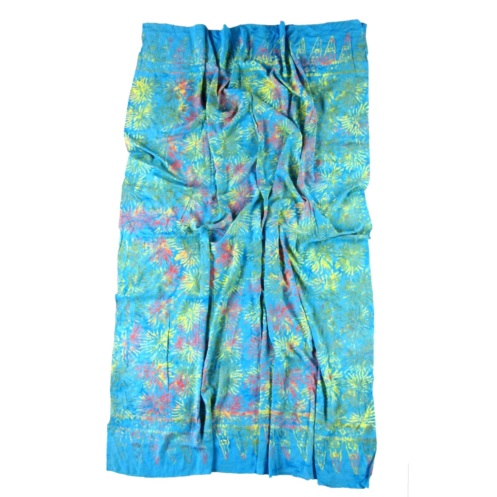 Vintage NWT Bergas 100% Rayon Blue Orange Yellow Sun Beach Wrap Sarong - Unisex Size ONE SIZE - 3 Thumbnail