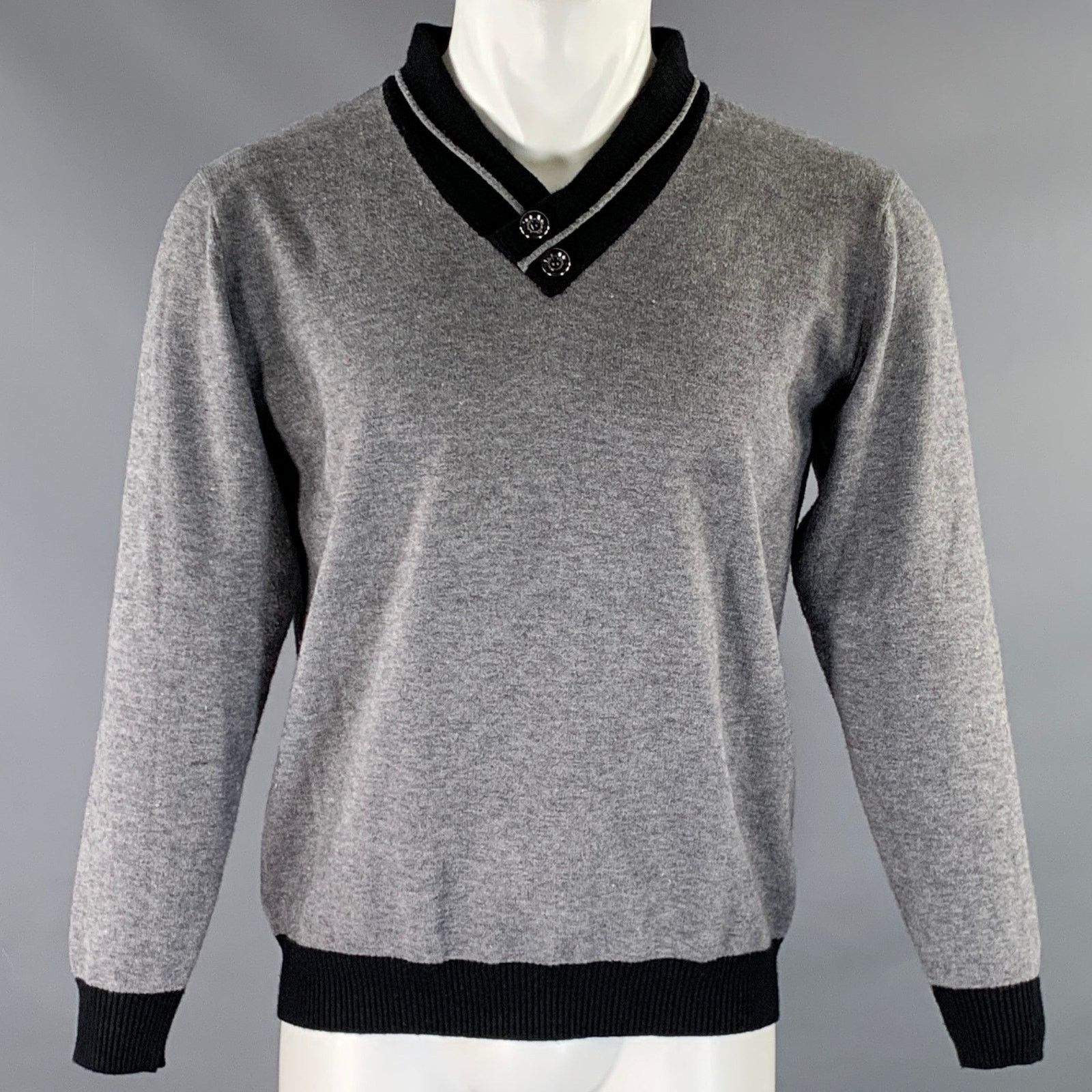Kiton Size M Gray Black Knitted Cashmere Silk V-Neck Pullover Size US M / EU 48-50 / 2 - 1 Thumbnail
