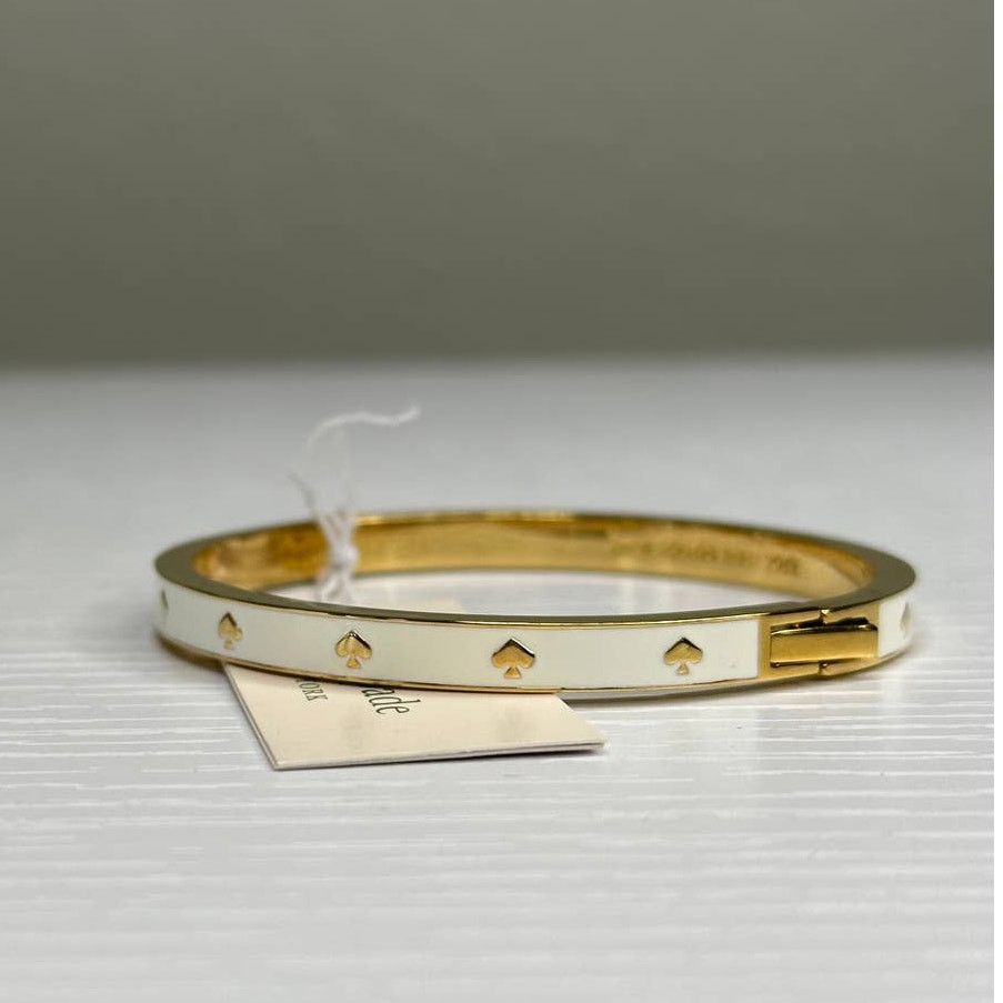 Kate Spade Kate Spade White Enamel Gold Tone Spot Spade Bangle Bracelet Size ONE SIZE - 3 Thumbnail
