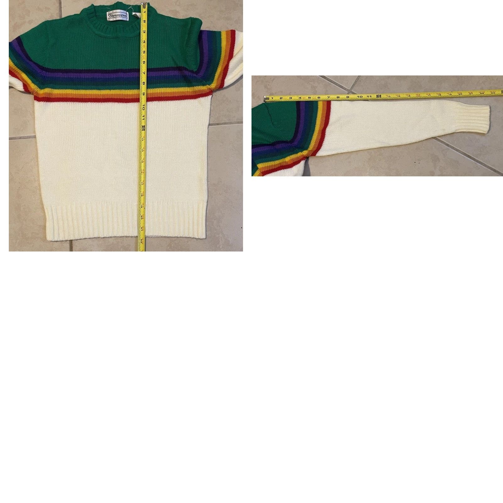 Rainbow VINTAGE Rainbow Striped Knit Sweater M Womens 80s 70s Surf Beach Hang Ten Hawaii OP Green White Ocean Pacific Patterned Pullover Size M / US 6-8 / IT 42-44 - 8 Thumbnail