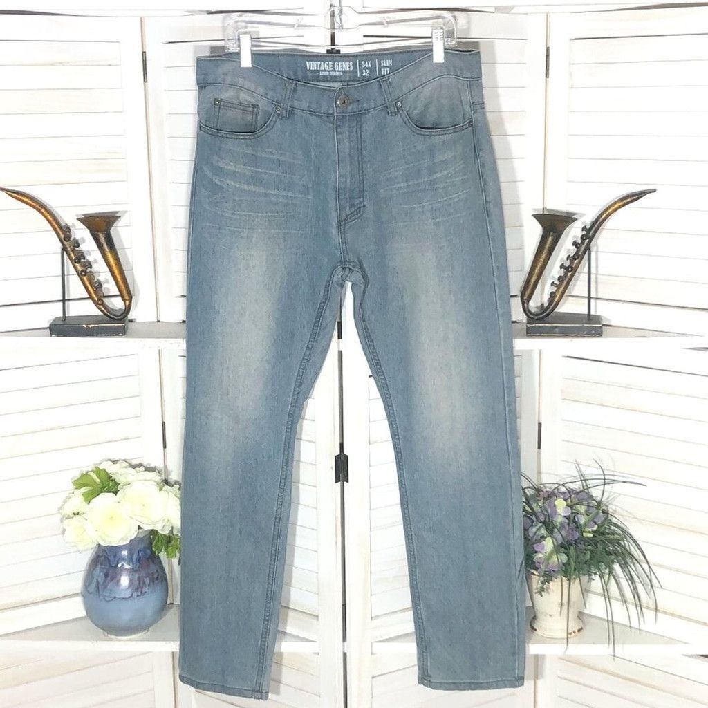 Vintage slim fit light blue Jeans cotton blend retro style Sz 34 X32 Size US 34 / EU 50 - 1 Thumbnail
