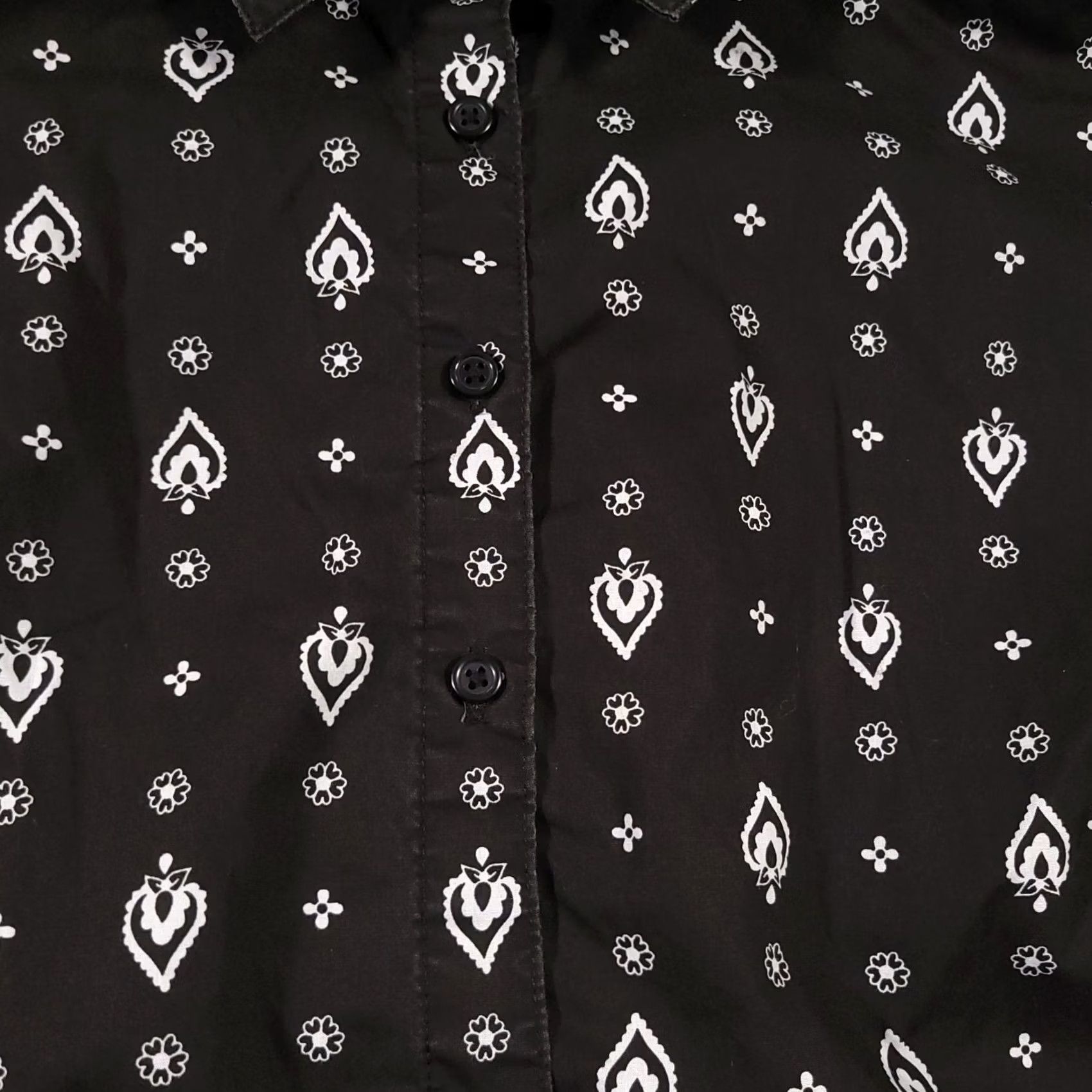 Vintage Roaman's Button-Up Shirt Women's 26W Black Floral Short Sleeve Collared Casual Size 4XL / US 24-26 - 4 Thumbnail