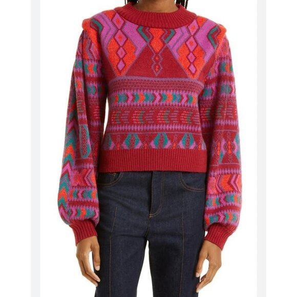 Farm Rio Farm Rio Crewneck Balloon Sleeve Sweater in Red Size L Size L / US 10 / IT 46 - 1 Thumbnail