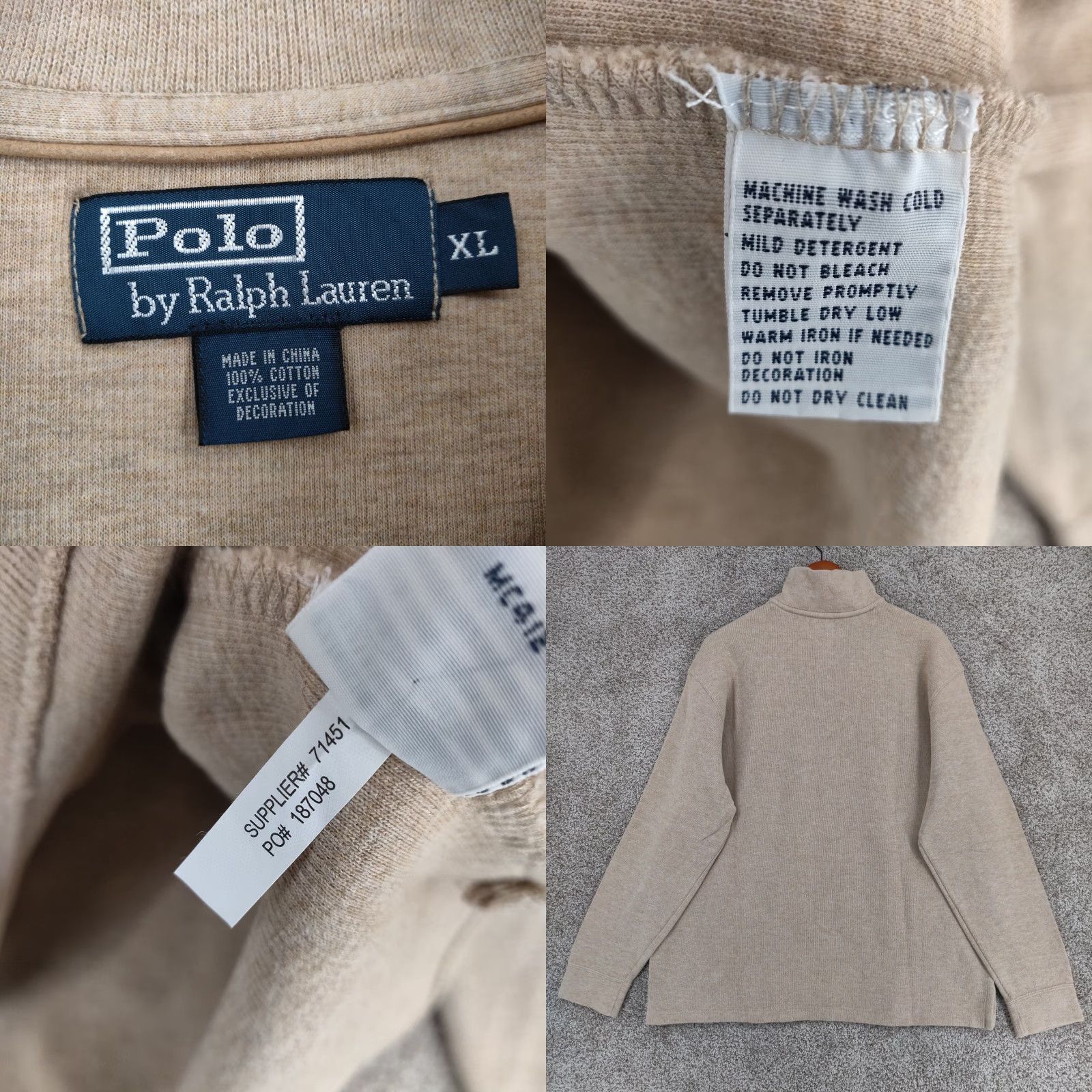 Polo Ralph Lauren VINTAGE Polo Ralph Lauren 1/4 Zip Pullover Sweater Mens XL Beige Mock Neck Size US XL / EU 56 / 4 - 8 Thumbnail