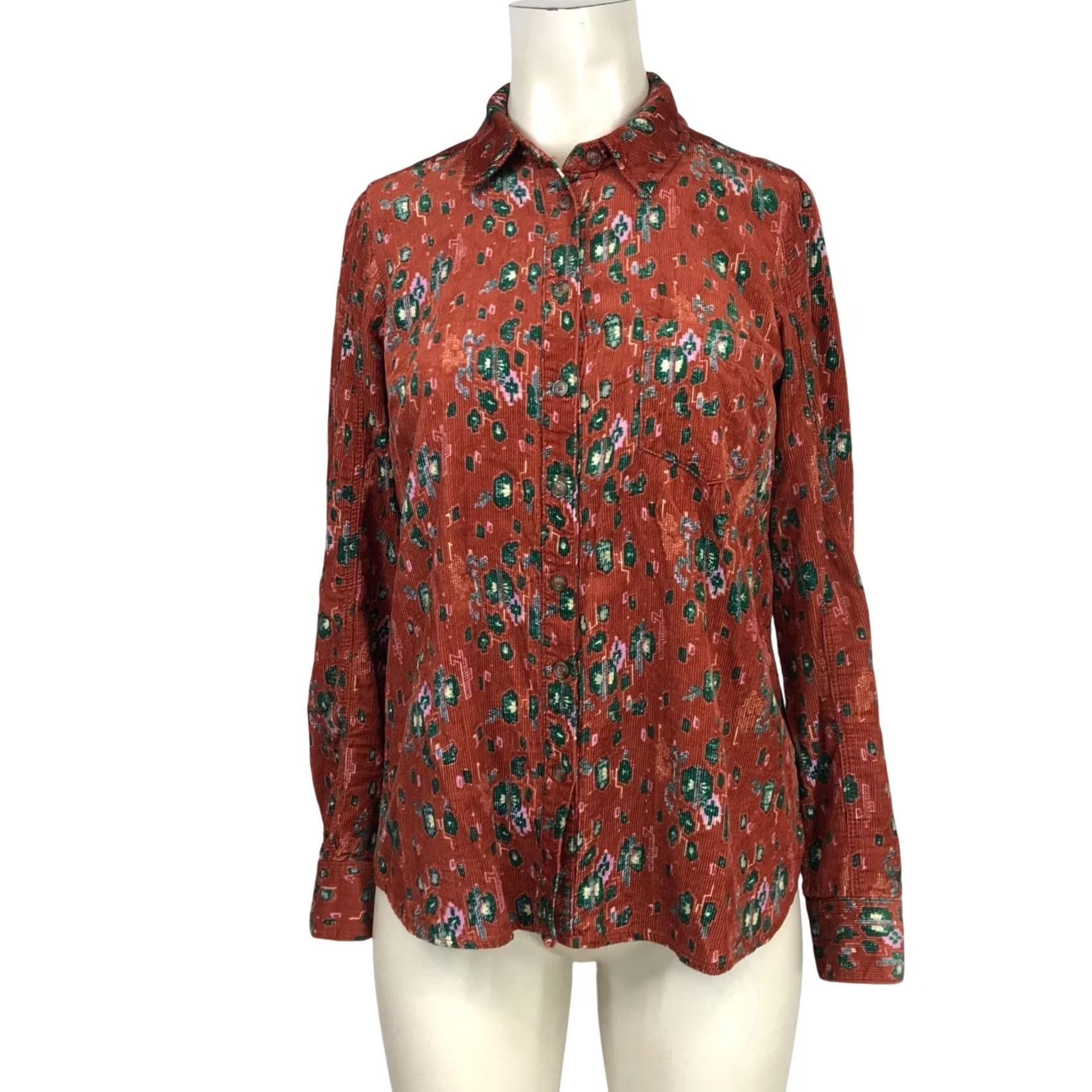 Anthropologie BUILDING BURNT ORANGE CORDUROY BUTTON UP SHIRT Womens 2 Size XS / US 0-2 / IT 36-38 - 2 Thumbnail