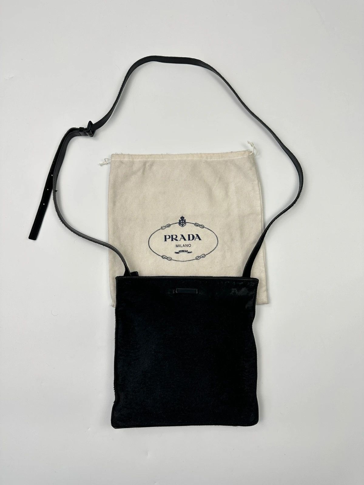 Prada Prada Milano 90’s Leather Fur Black Flat CrossBody Bag Size ONE SIZE - 1 Thumbnail