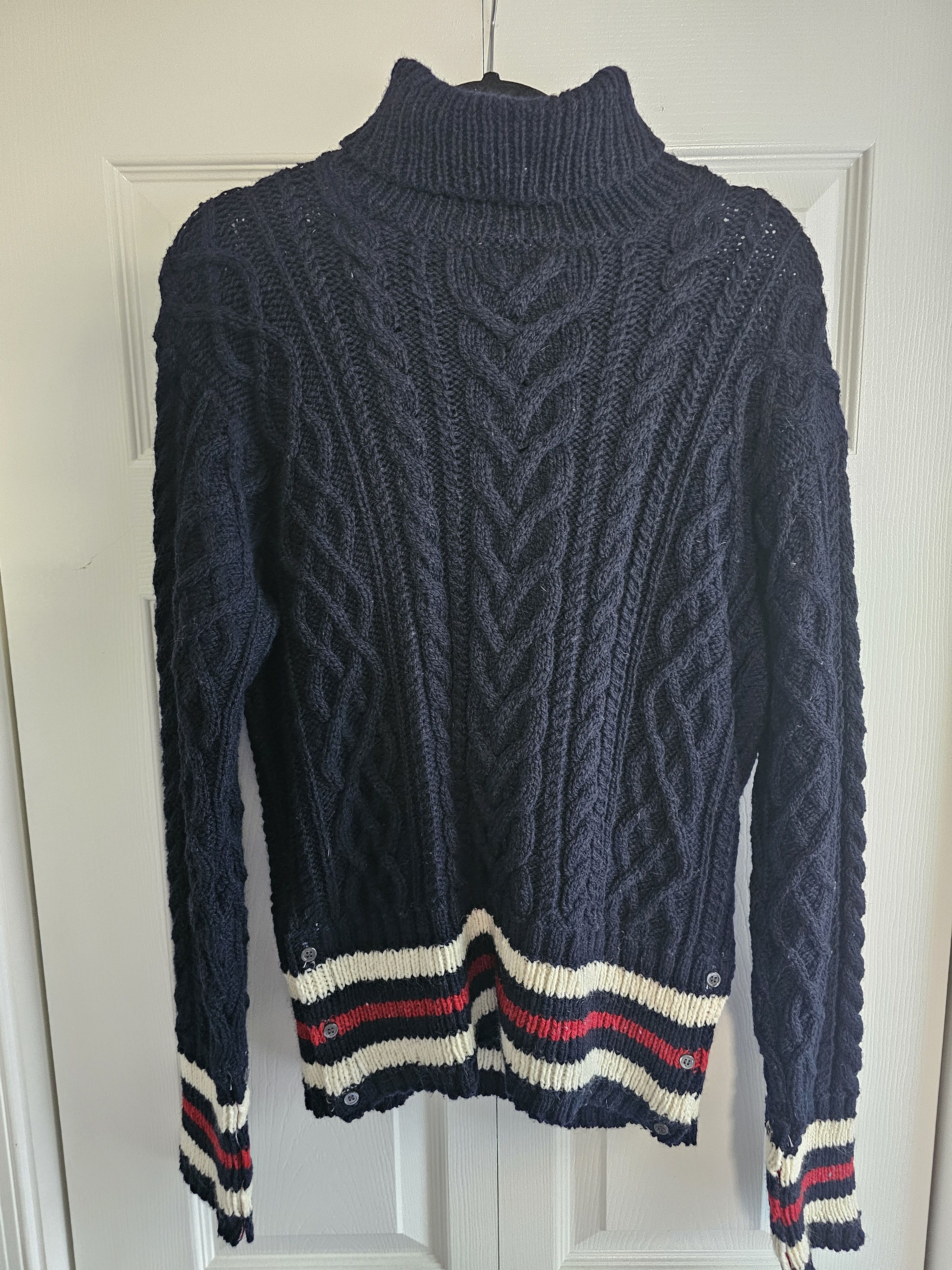 image of Thom Browne Cable Knit Mohair Turtleneck in Navy, Men's (Size XL)