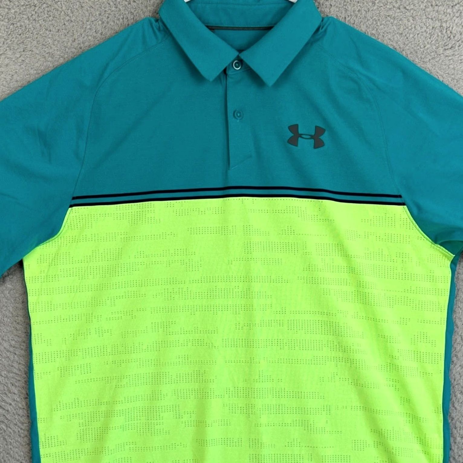 Under Armour Under Armour Polo Shirt Mens Large Teal Neon HeatGear Colorblock Polo Golf Size US L / EU 52-54 / 3 - 2 Thumbnail