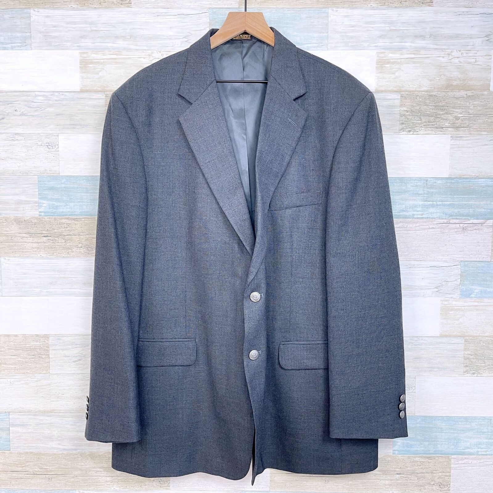 Stafford Stafford Silver Button Hopsack Blazer Gray Worsted Wool 48L Size 48L - 1 Thumbnail