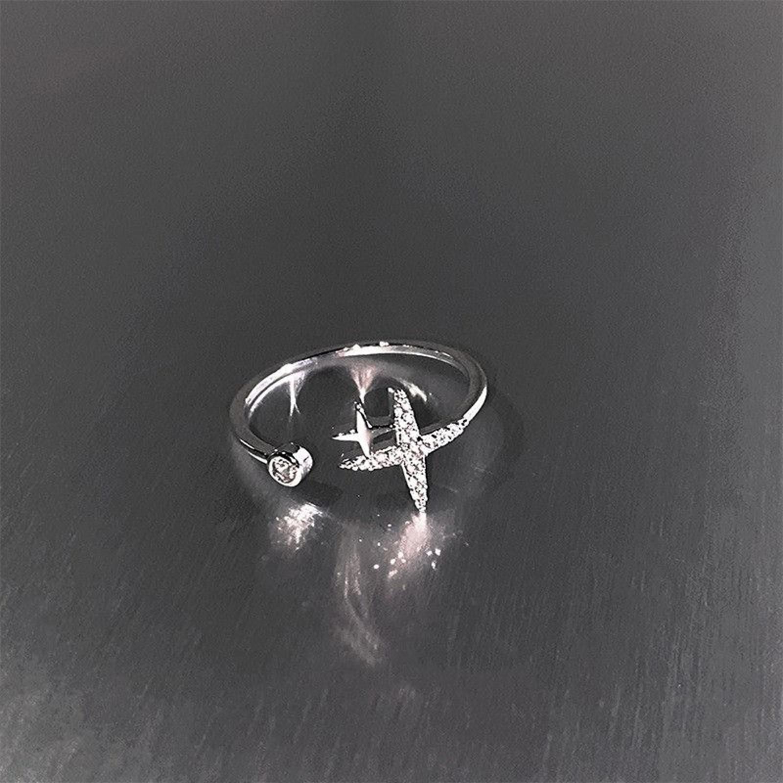 Jewelry Silver Rhinestones STAR Ring Size ONE SIZE - 3 Thumbnail